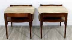Ensemble de table Bertha Schaeffer moderne du milieu du siècle Noyer Travertin Paire de cafés côté