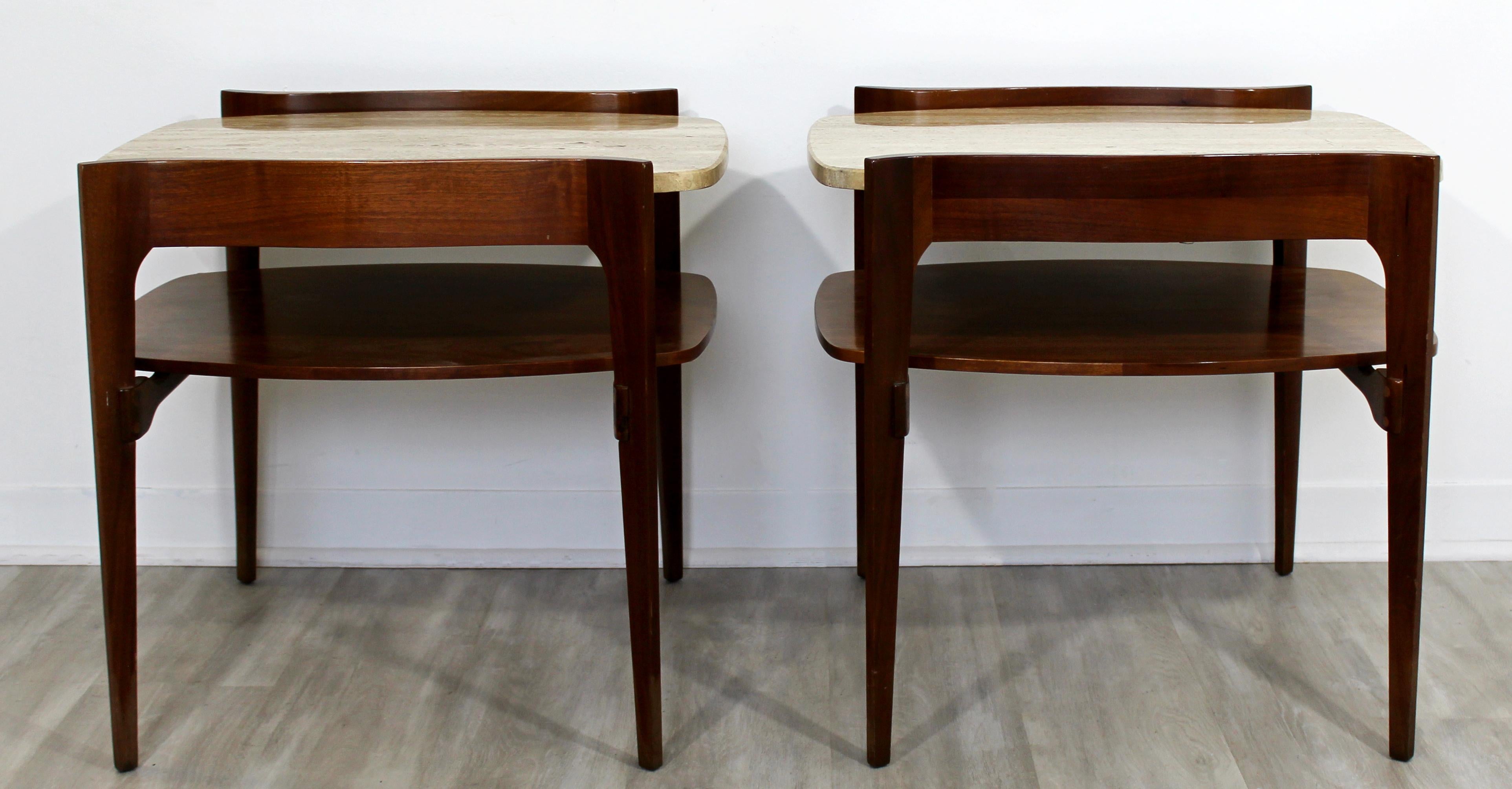 Italian Mid-Century Modern Bertha Schaeffer Table Set Walnut Travertine Coffee Pair Side