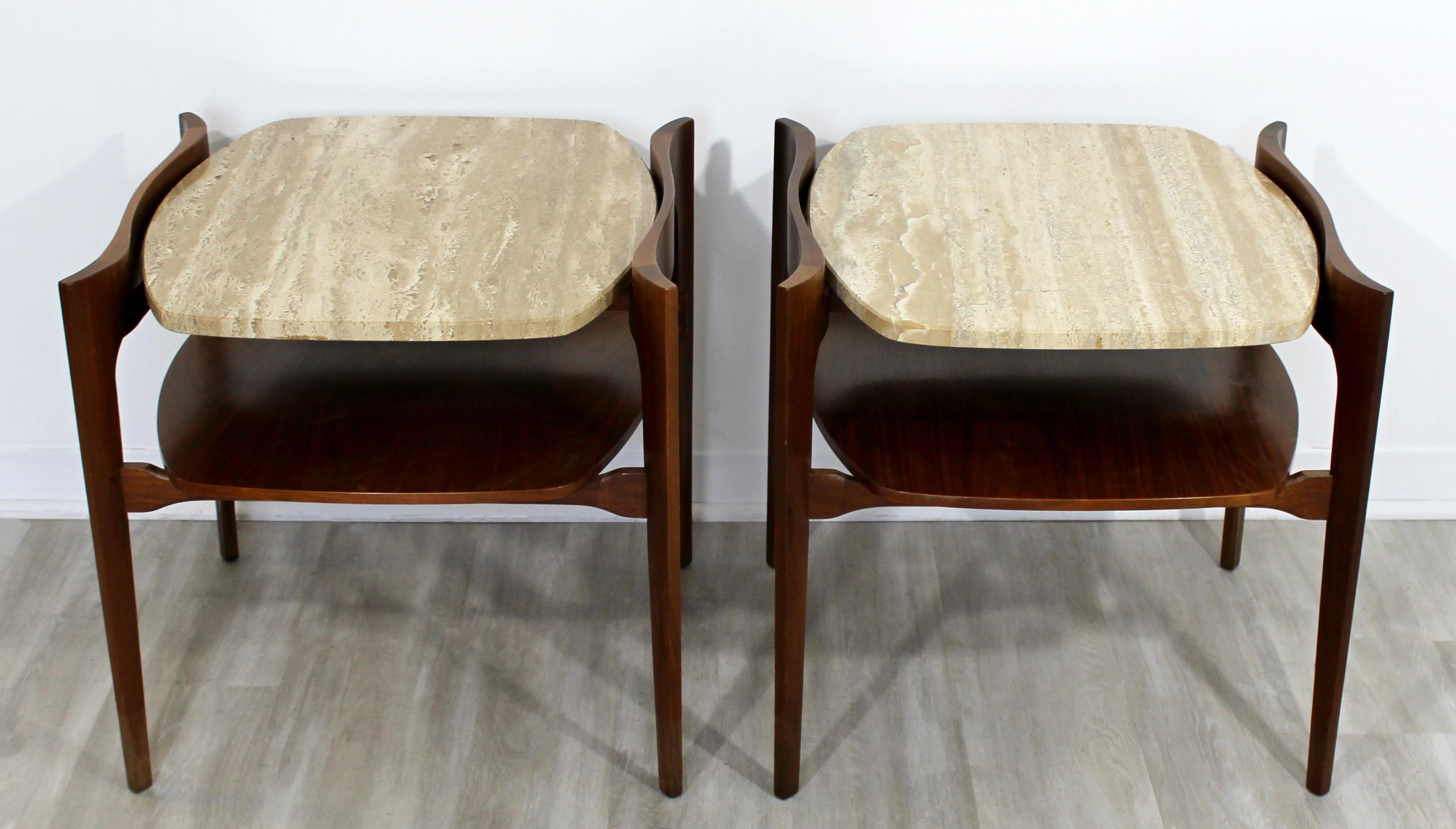 Mid-20th Century Mid-Century Modern Bertha Schaeffer Table Set Walnut Travertine Coffee Pair Side