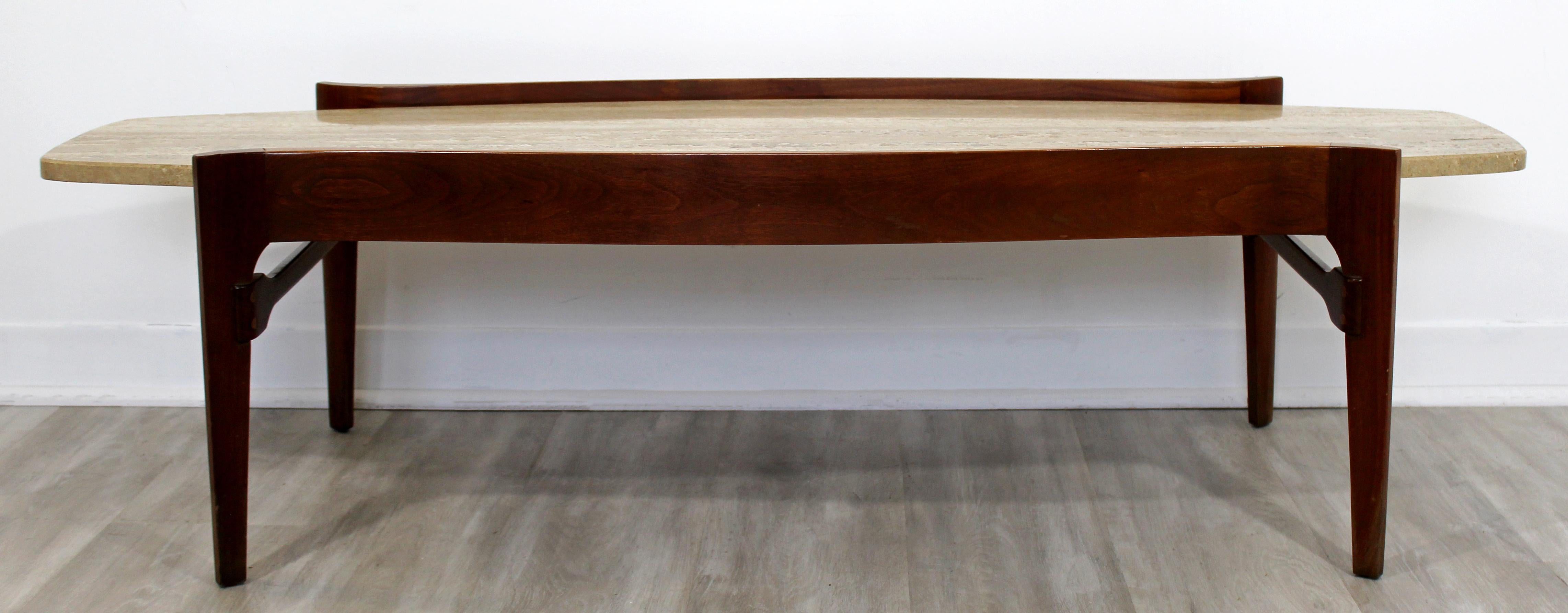 Mid-Century Modern Bertha Schaeffer Table Set Walnut Travertine Coffee Pair Side 4