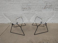 Mid Century Modern Bertoia Large White Wire Diamond Chairs