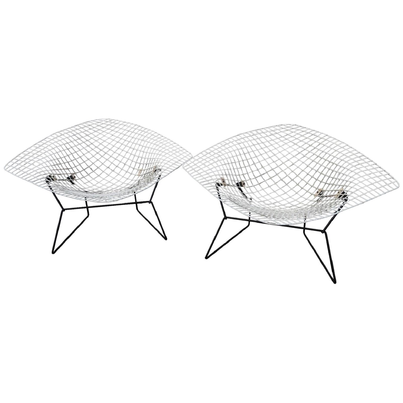 Sedie a diamante in filo di ferro bianco Bertoia del Mid Century Modern in vendita