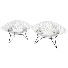 Mid Century Modern Bertoia Large White Wire Diamond Chairs