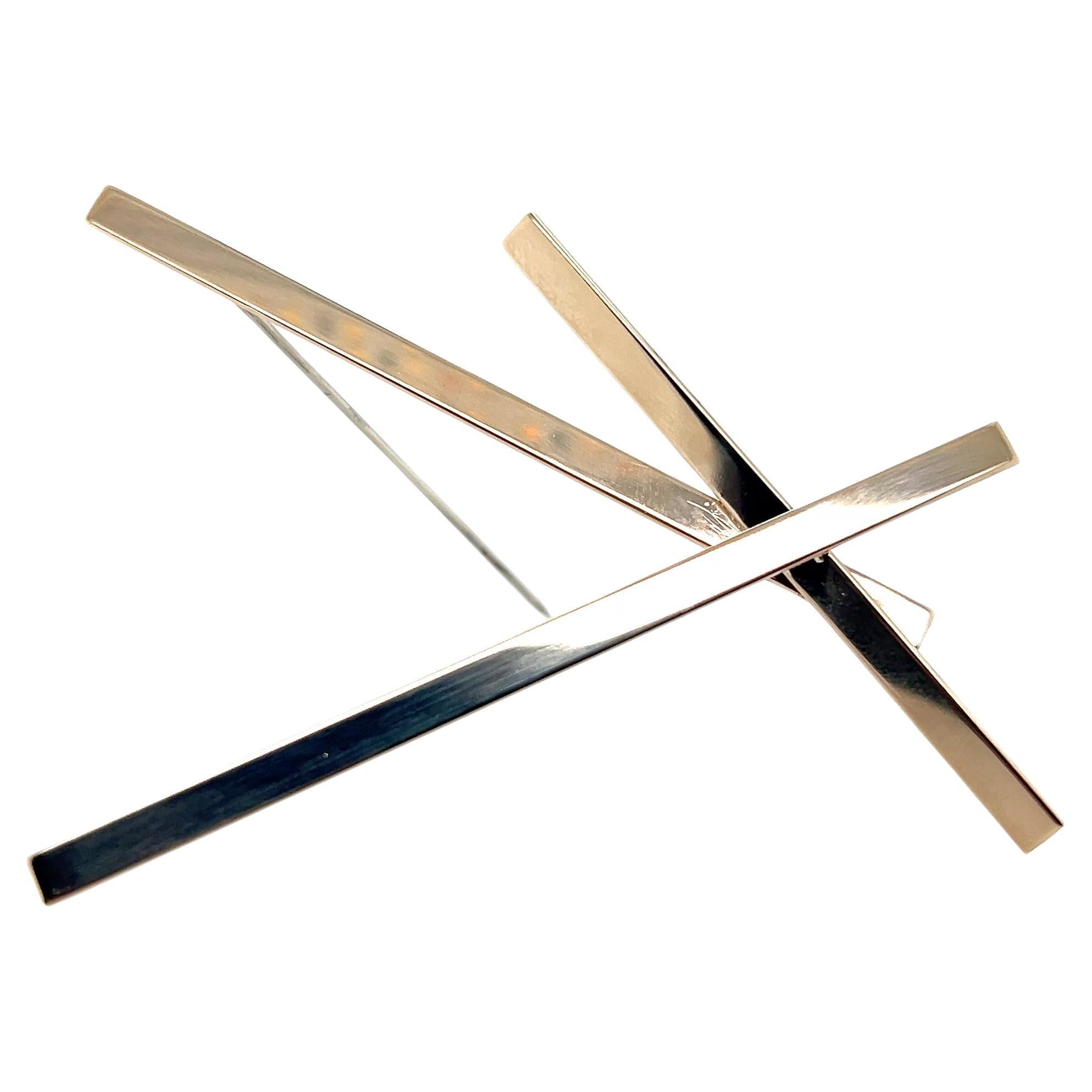 Mid Century Modern Betty Cooke 14k Yellow Gold Abstract Bar Design Brooch