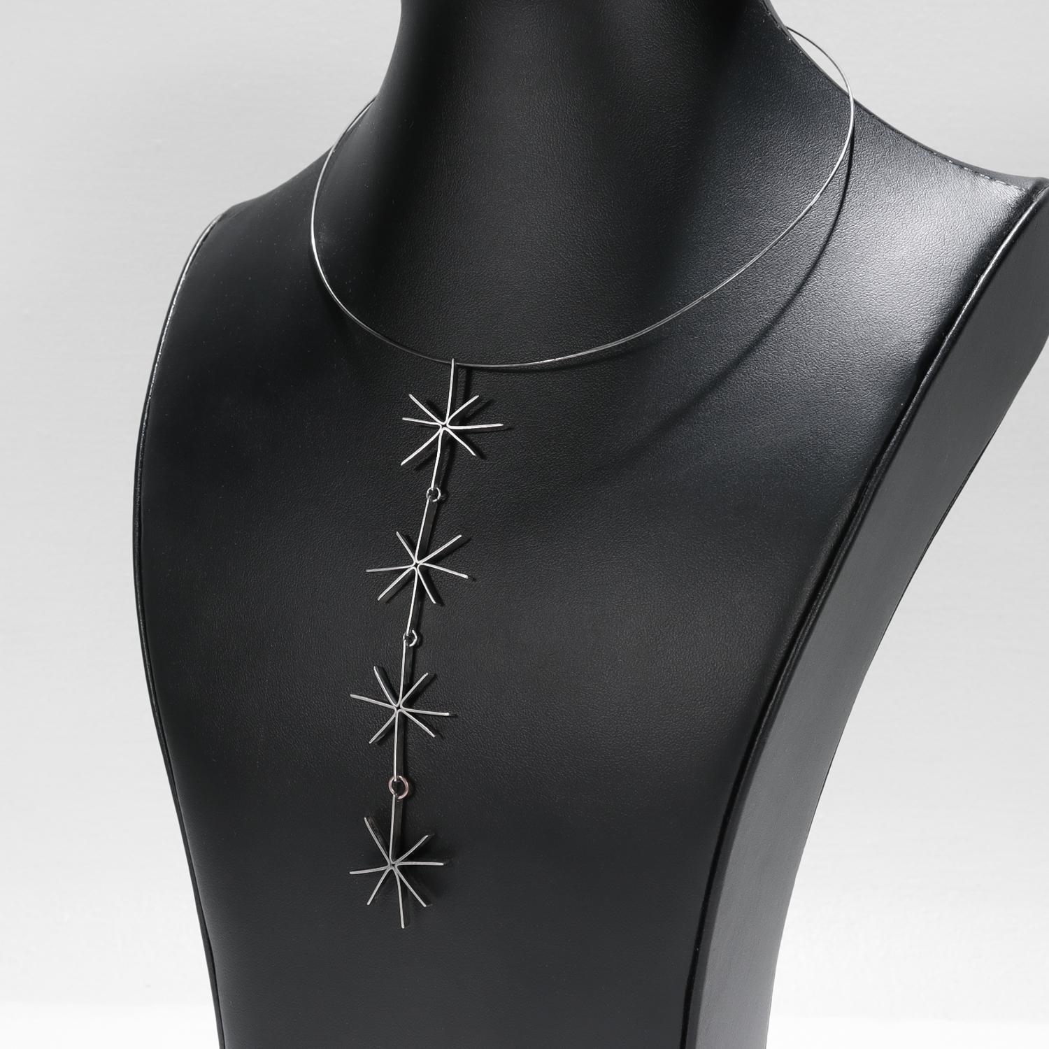 Mid-Century Modern Betty Cooke Style Silver Starburst Link Pendant Necklace 7