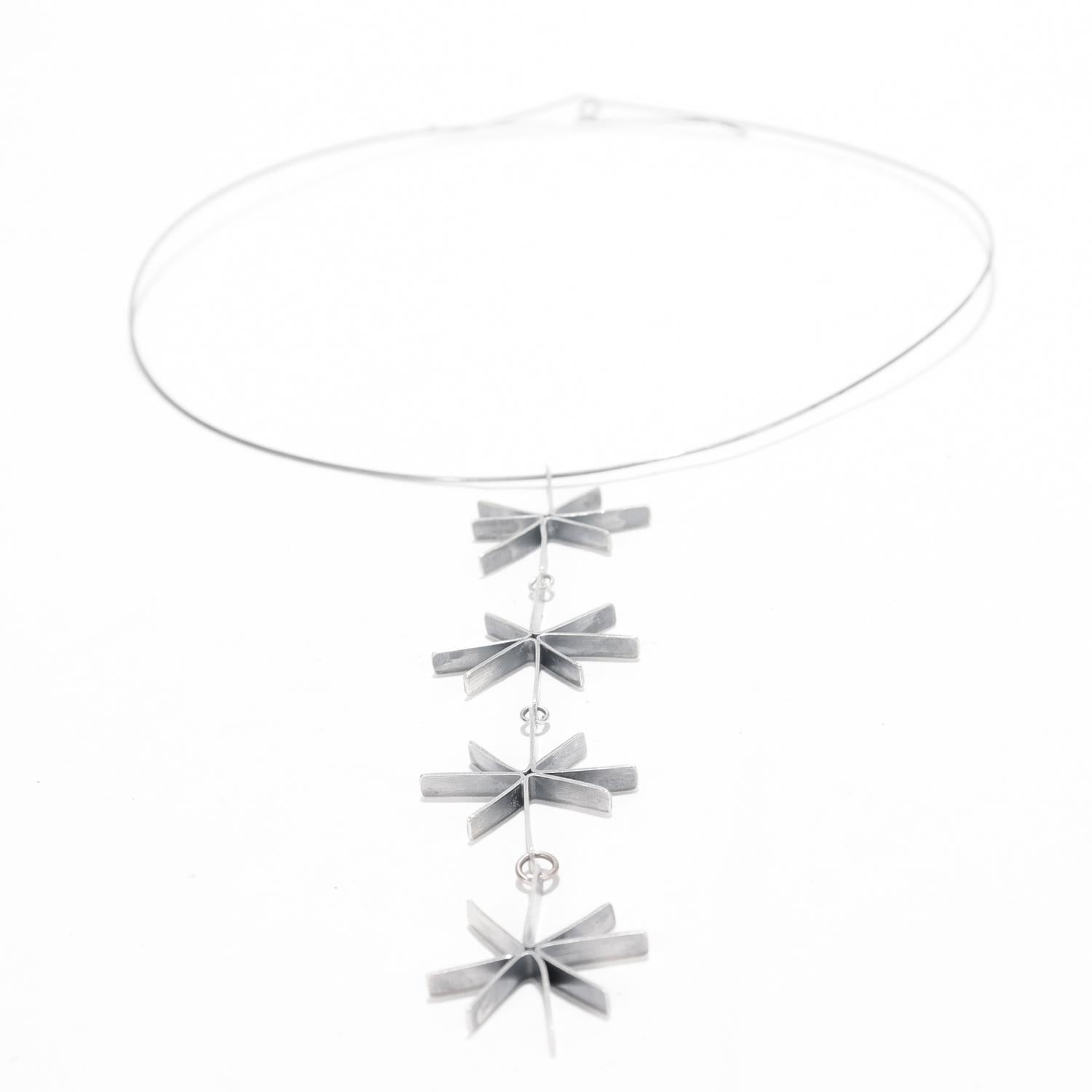 Mid-Century Modern Betty Cooke Style Silver Starburst Link Pendant Necklace 8