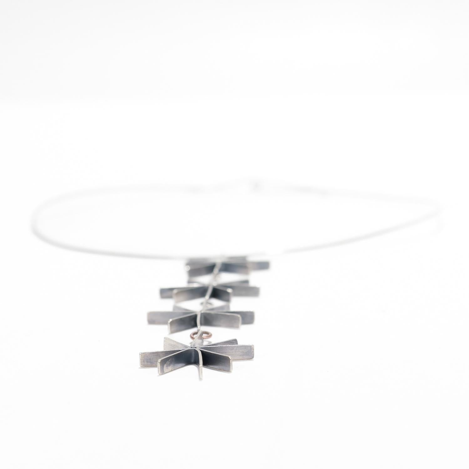 Mid-Century Modern Betty Cooke Style Silver Starburst Link Pendant Necklace 9