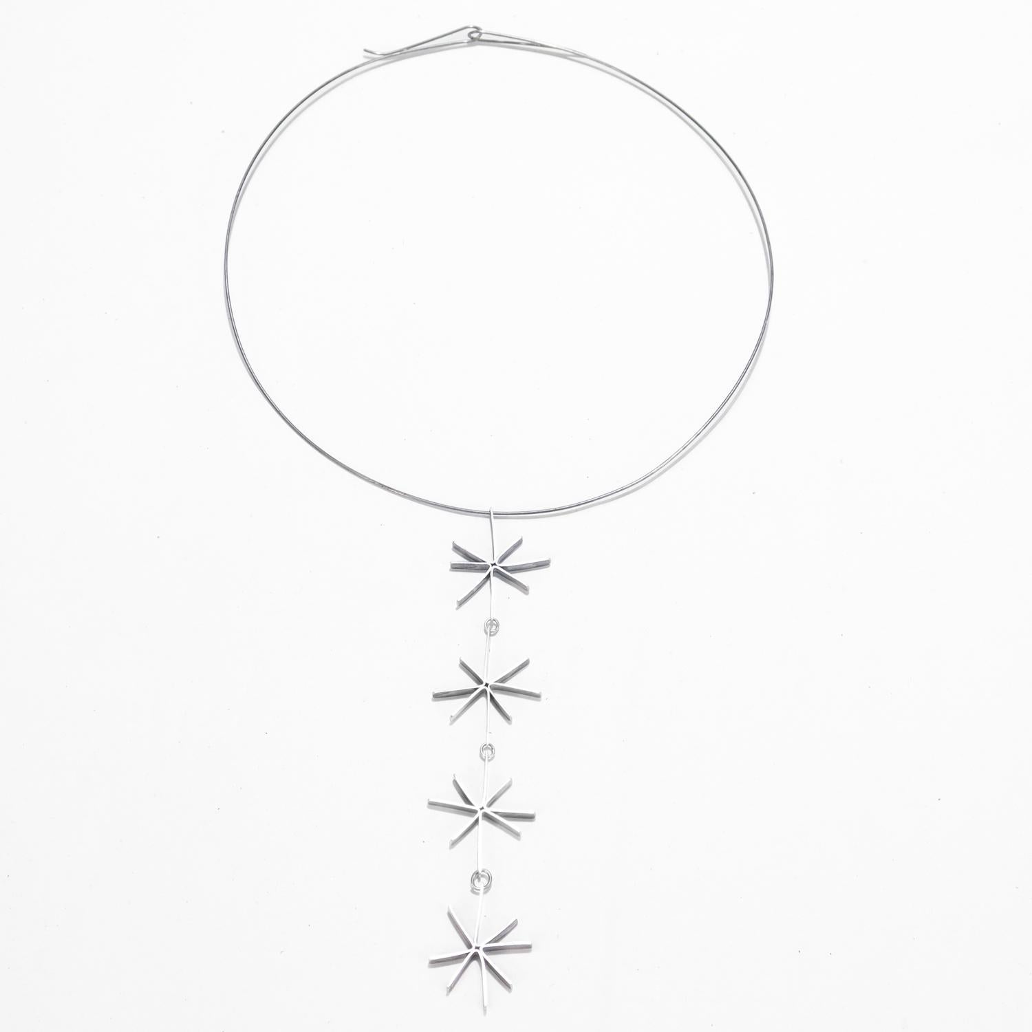 Women's Mid-Century Modern Betty Cooke Style Silver Starburst Link Pendant Necklace