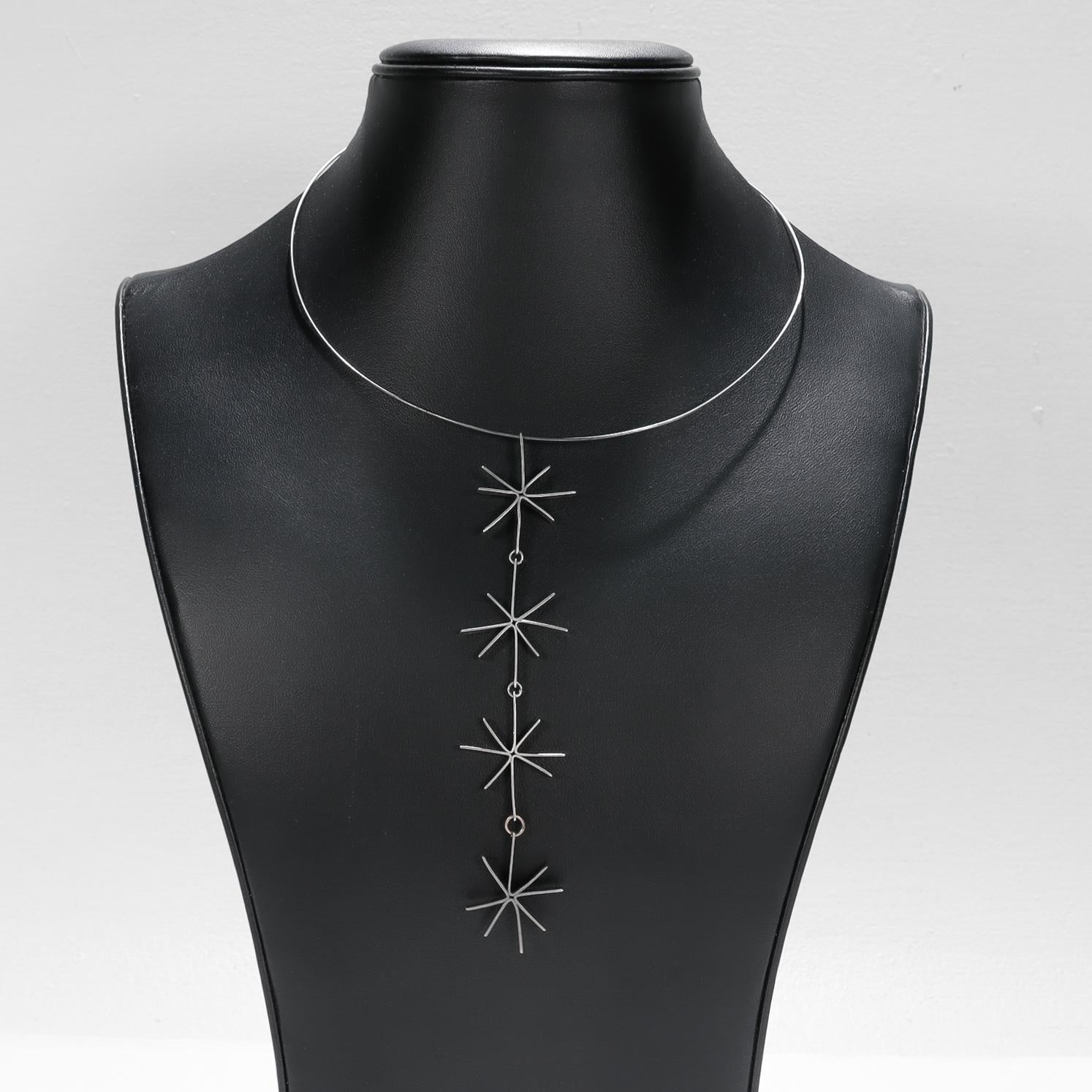 Mid-Century Modern Betty Cooke Style Silver Starburst Link Pendant Necklace 1