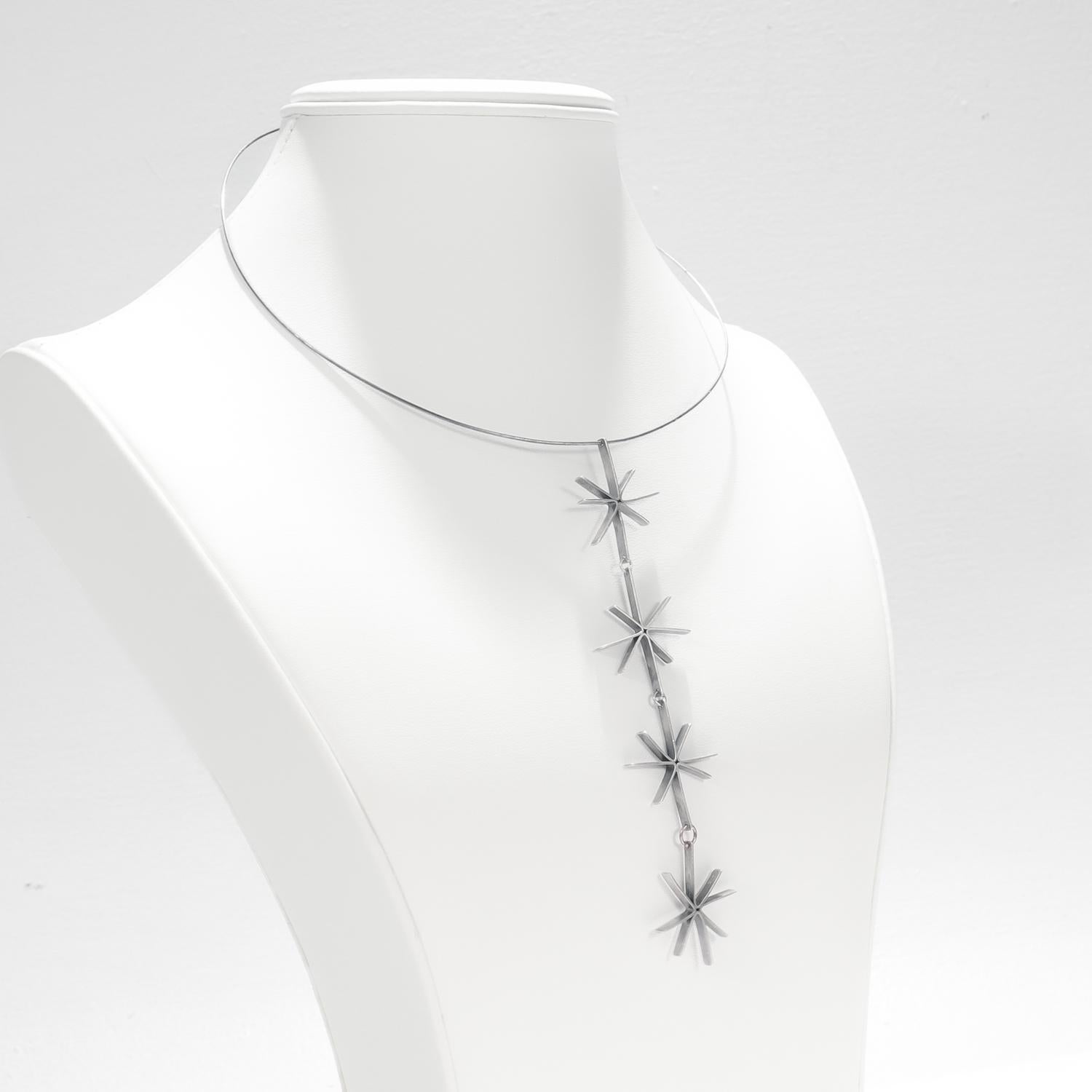 Mid-Century Modern Betty Cooke Style Silver Starburst Link Pendant Necklace 2