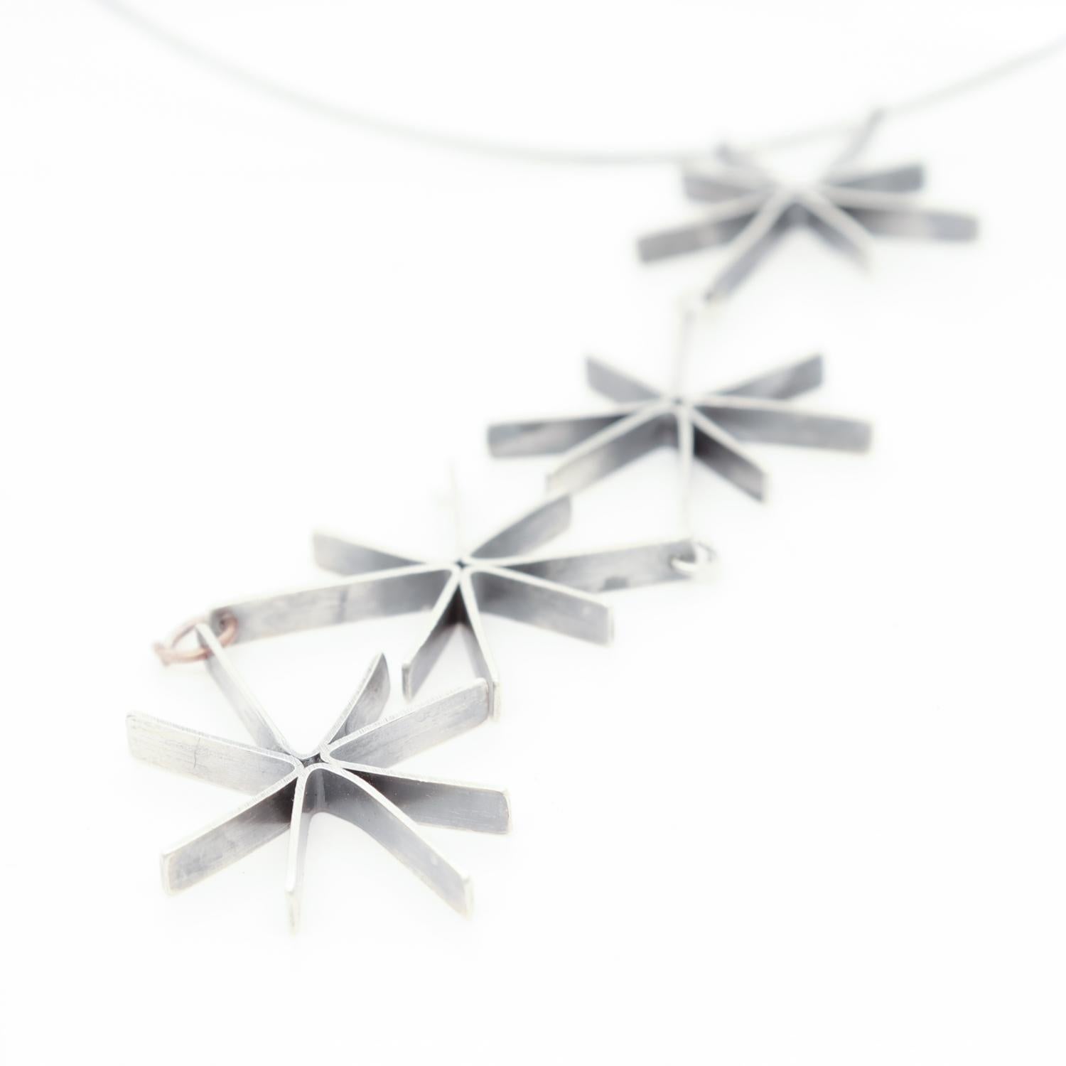 Mid-Century Modern Betty Cooke Style Silver Starburst Link Pendant Necklace 3