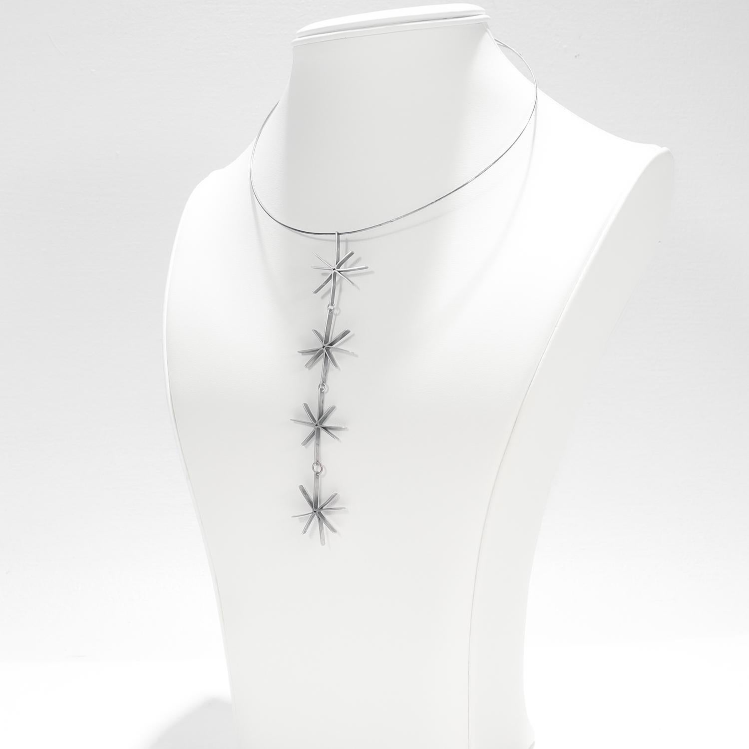 Mid-Century Modern Betty Cooke Style Silver Starburst Link Pendant Necklace 4