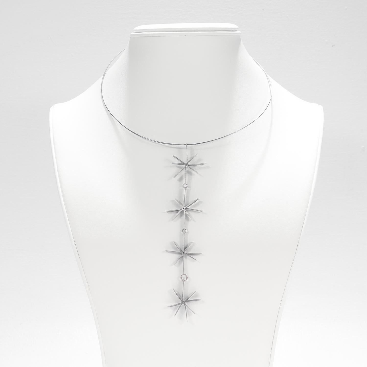 Mid-Century Modern Betty Cooke Style Silver Starburst Link Pendant Necklace 5