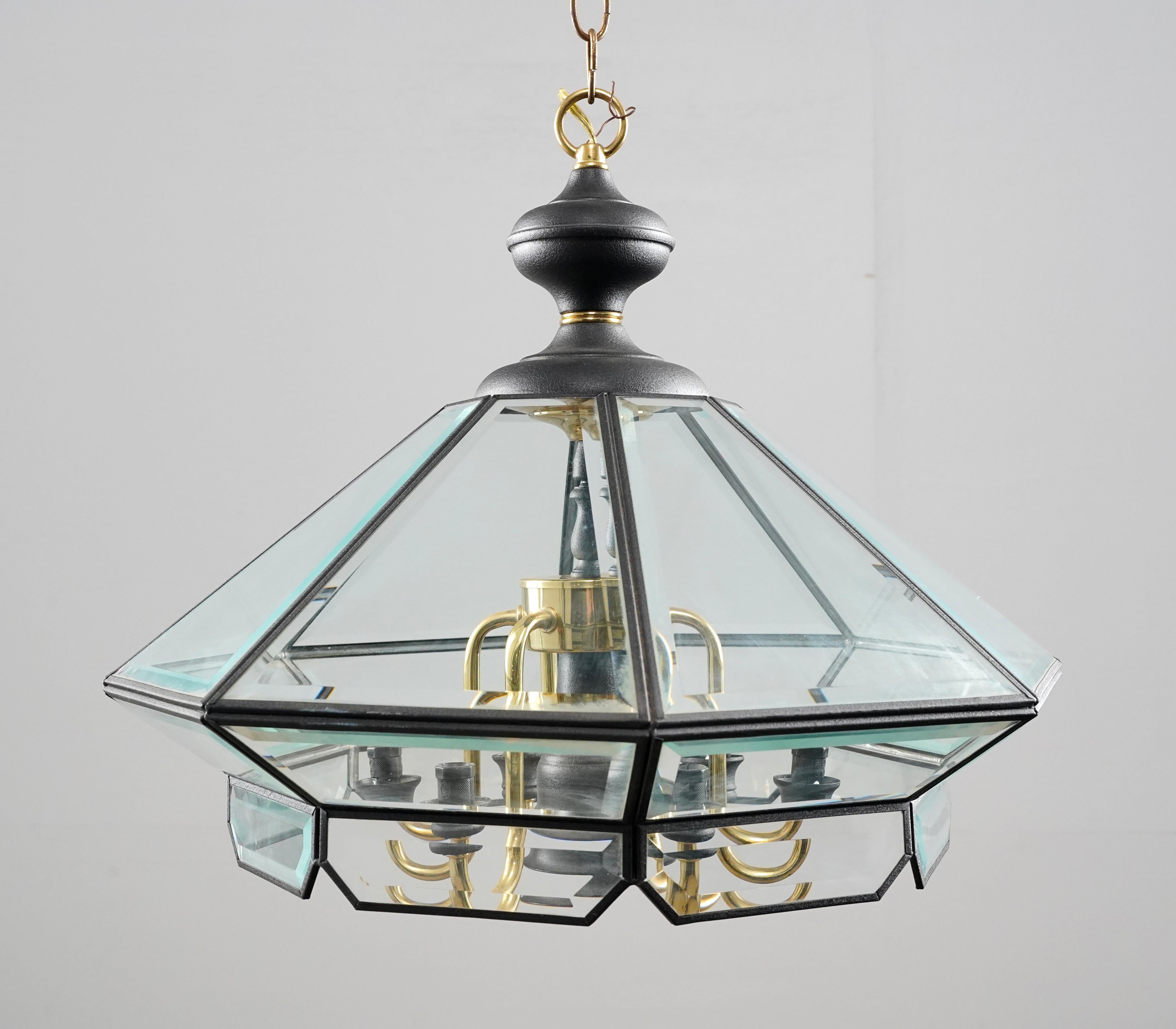 Colgante de latón con cristal biselado moderno de mediados de siglo Biselado en venta