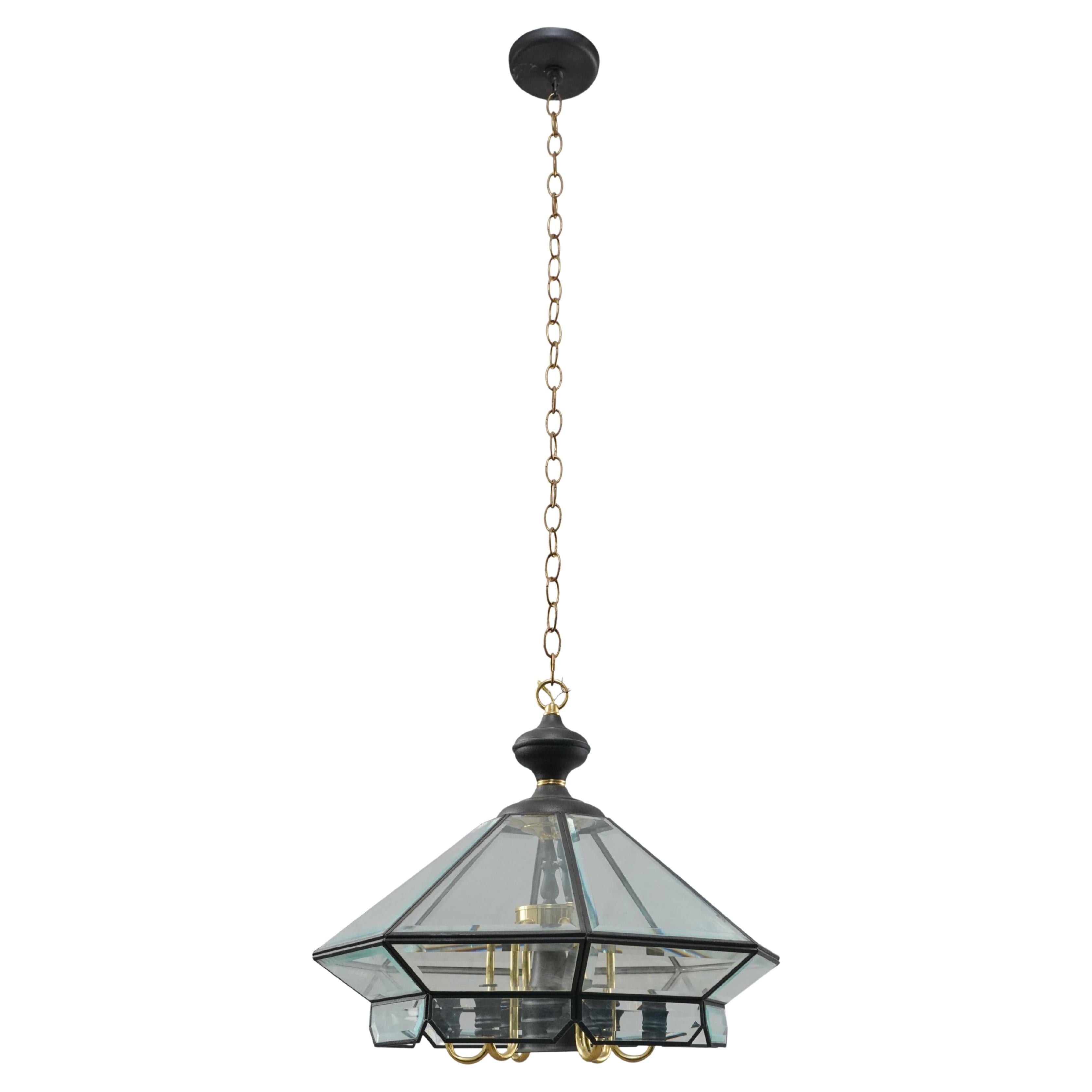 Mid-Century Modern Beveled Glass Brass Pendant