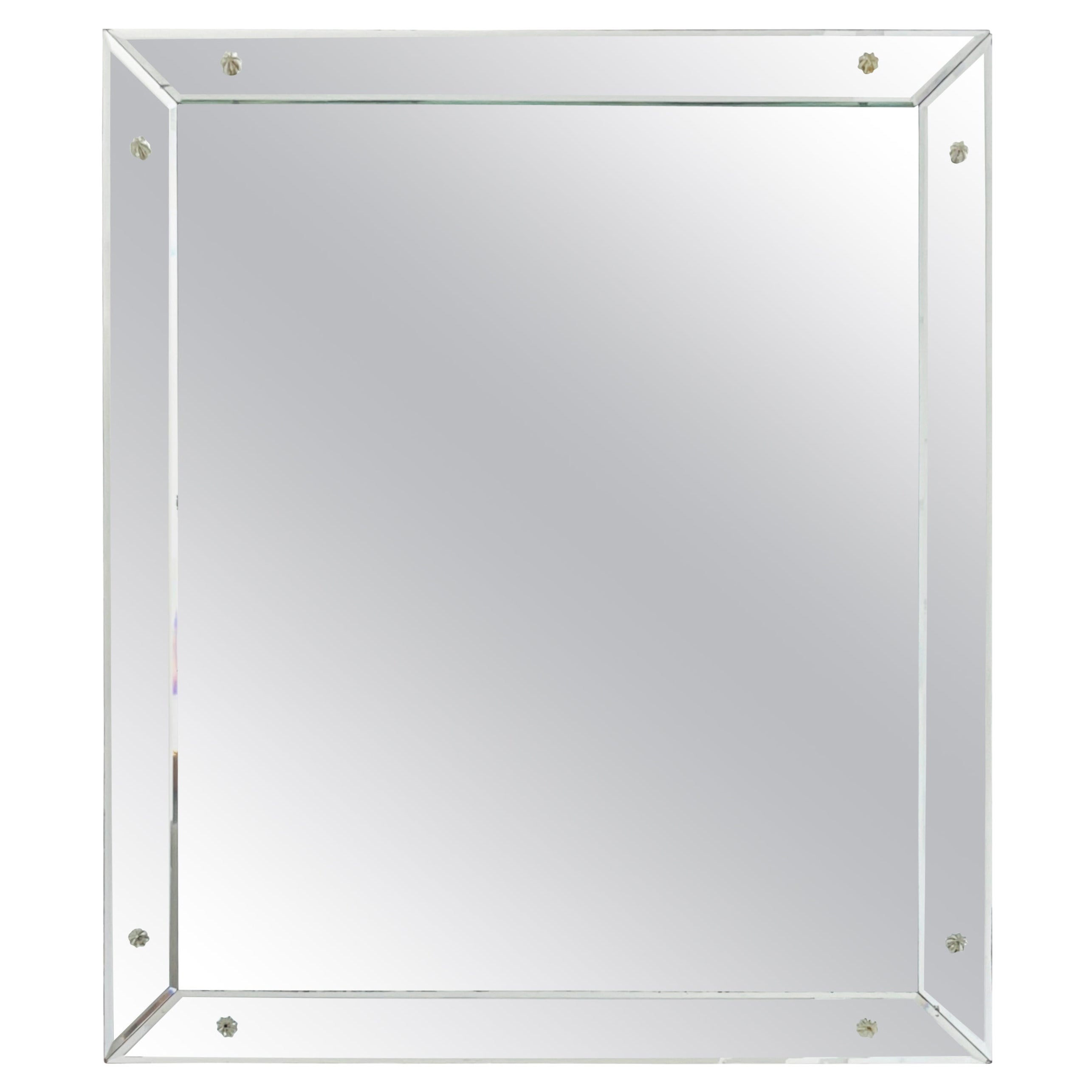Mid-Century Modern Beveled Mirror with Rosette Details, c. 1950 For Sale
