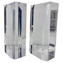 Mid-Century Modern Beveled Rectangle Lucite Bookend Set