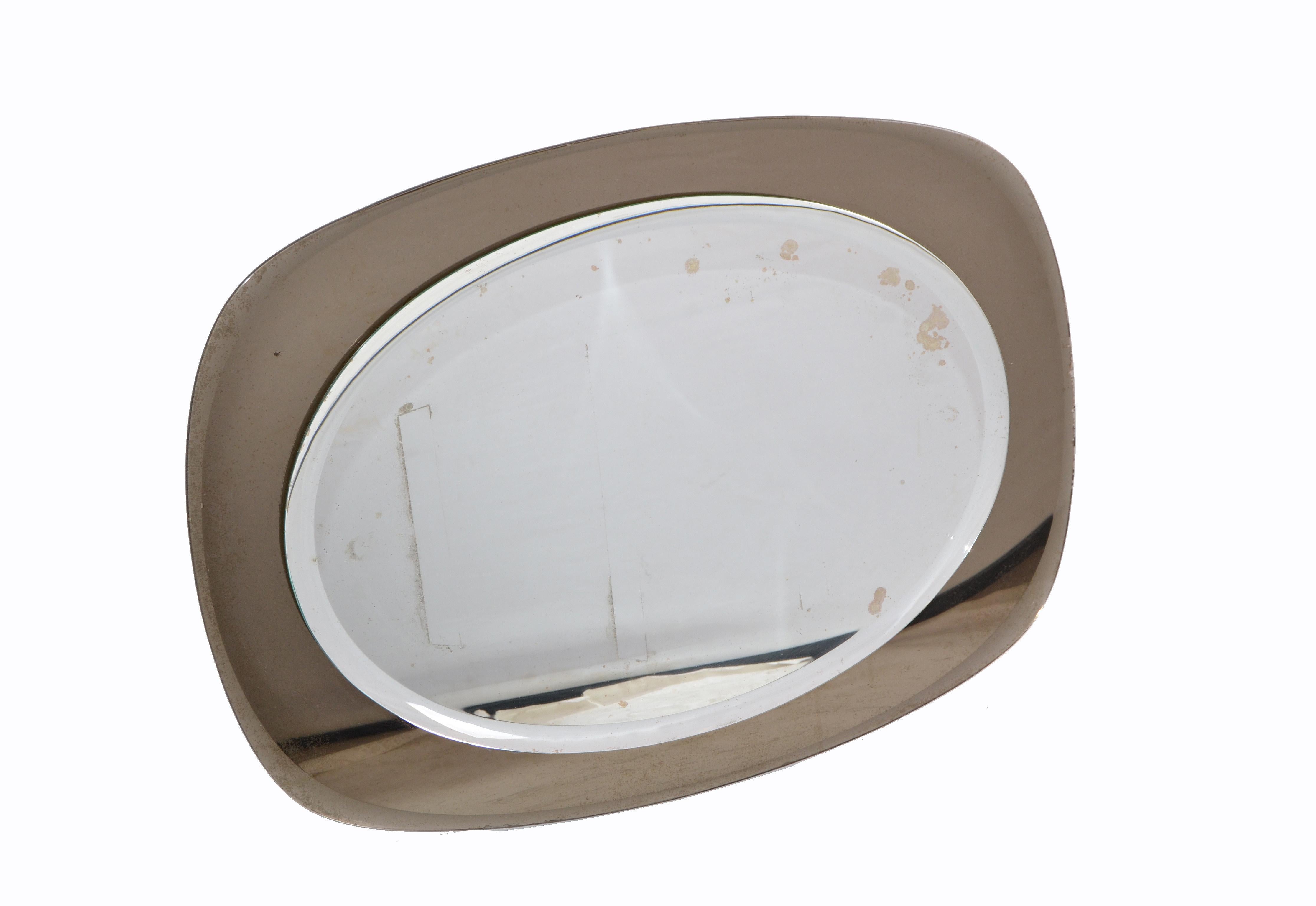 Mid-Century Modern Beveled Smoked Glass and Clear Beveled Mirror Italy 1960s For Sale 7