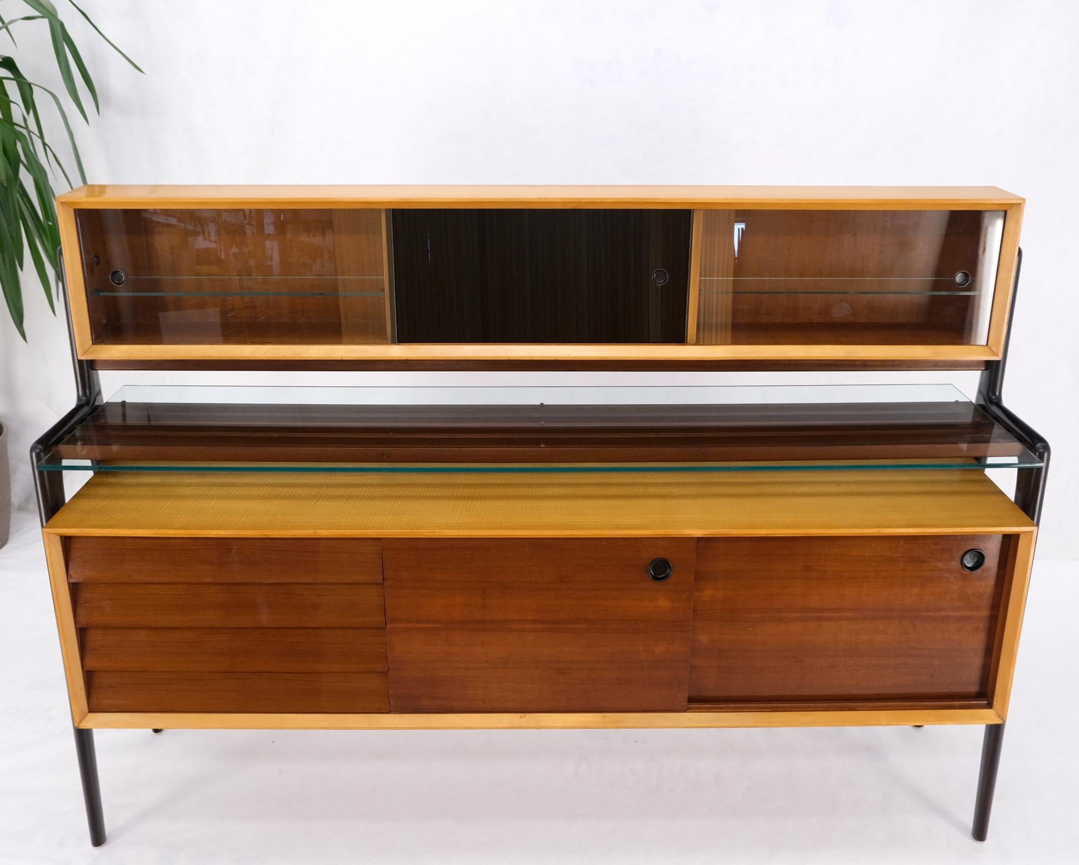 Mid-Century Modern Bi Level Long Credenza Server Dresser Cabinet Ebonized Legs For Sale 2