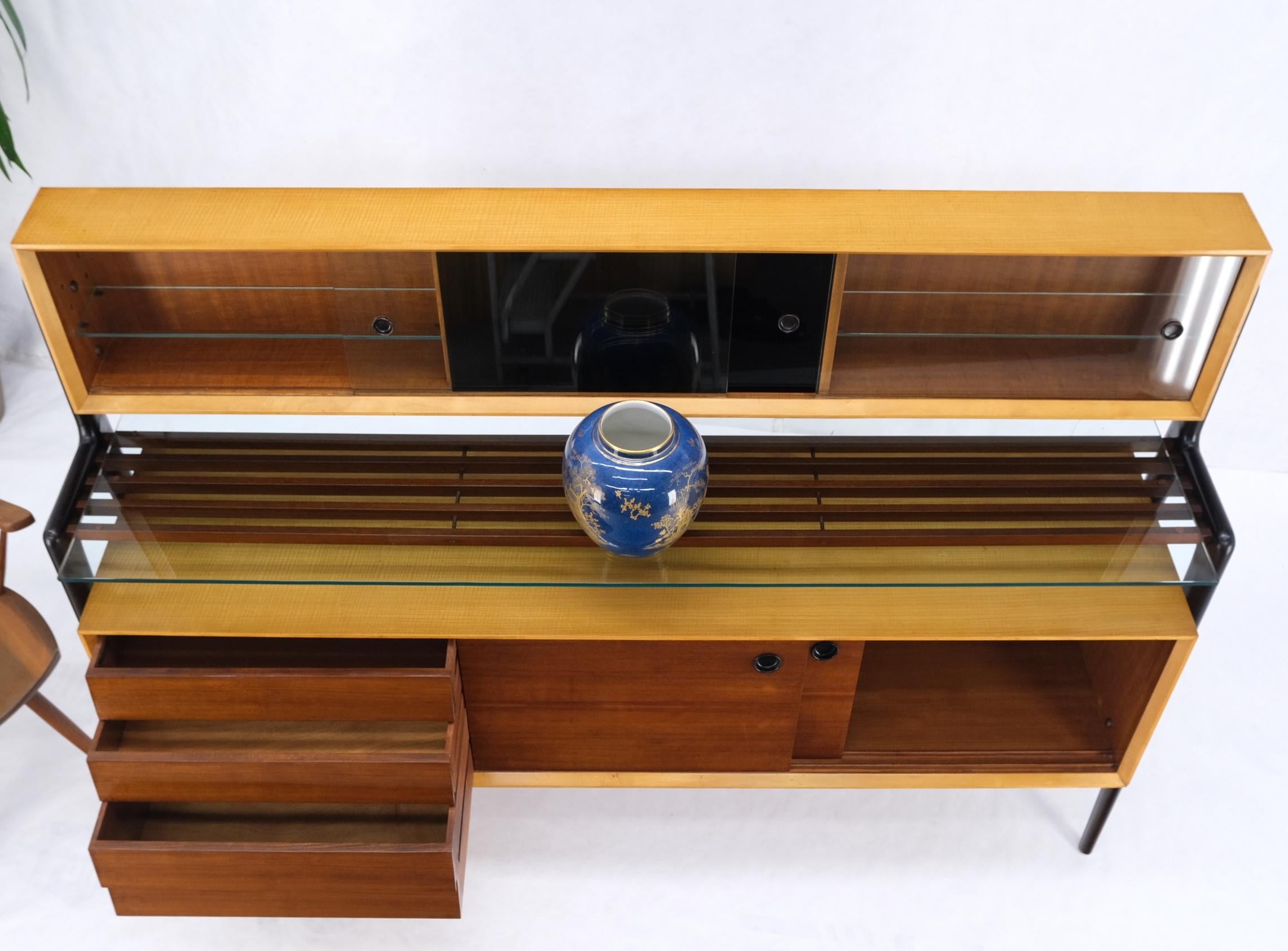 Mid-Century Modern Bi Level Long Credenza Server Dresser Cabinet Ebonized Legs For Sale 7