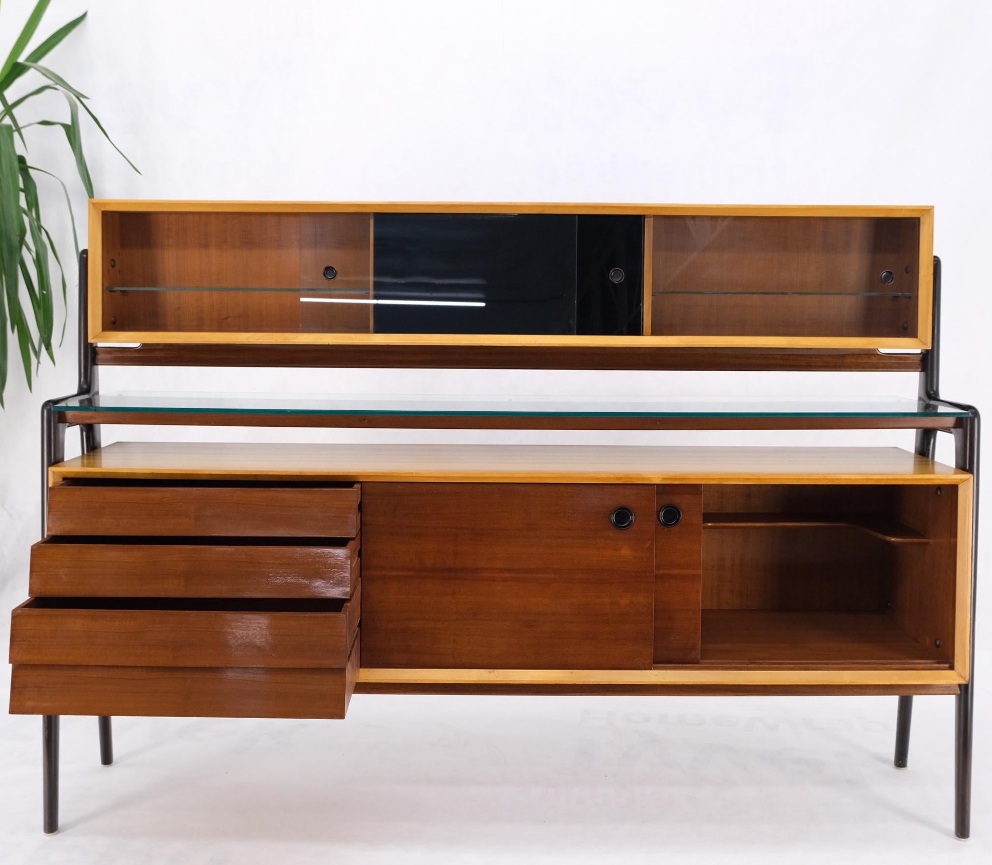 Mid-Century Modern Bi Level Long Credenza Server Dresser Cabinet Ebonized Legs For Sale 8