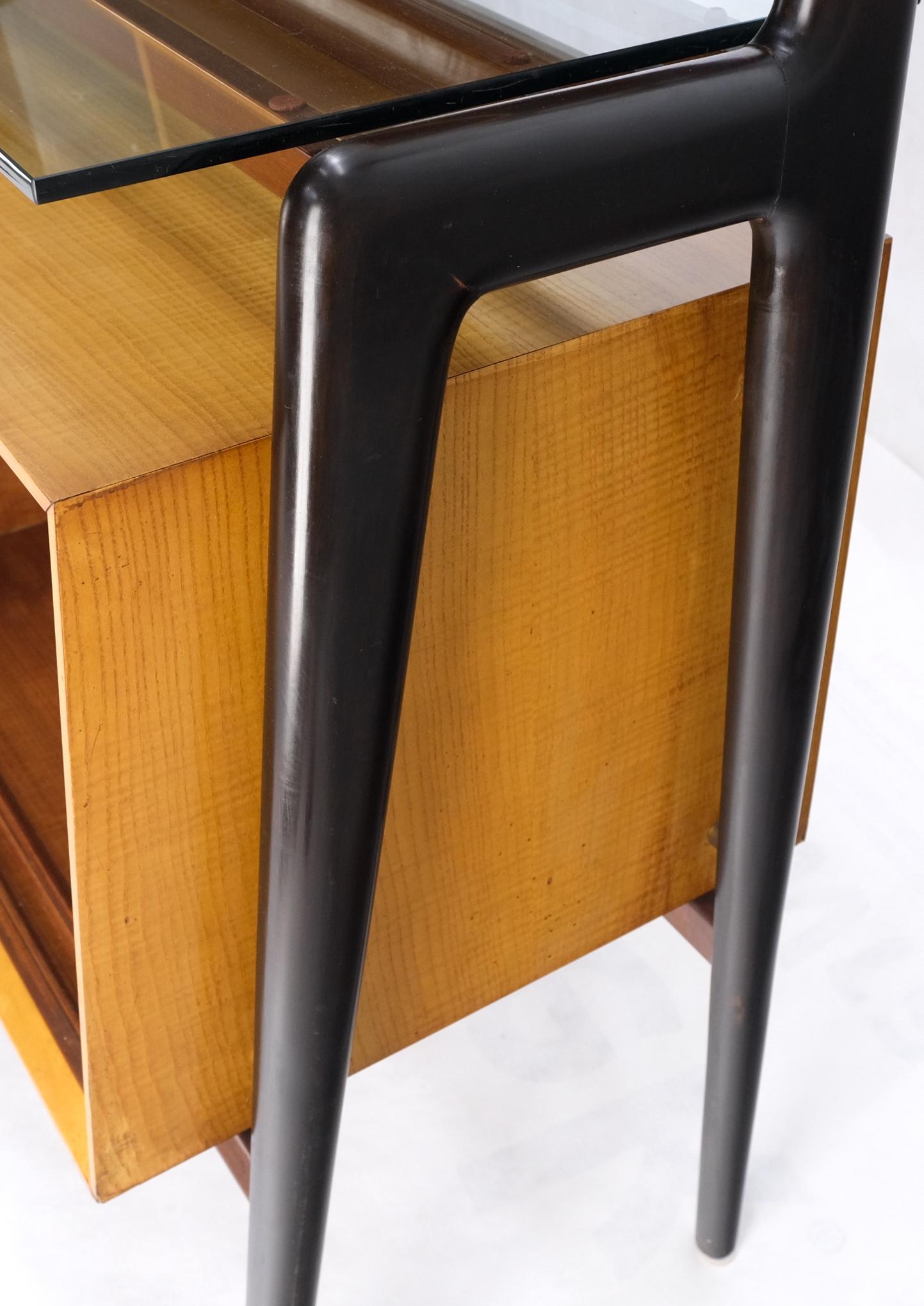 20th Century Mid-Century Modern Bi Level Long Credenza Server Dresser Cabinet Ebonized Legs For Sale