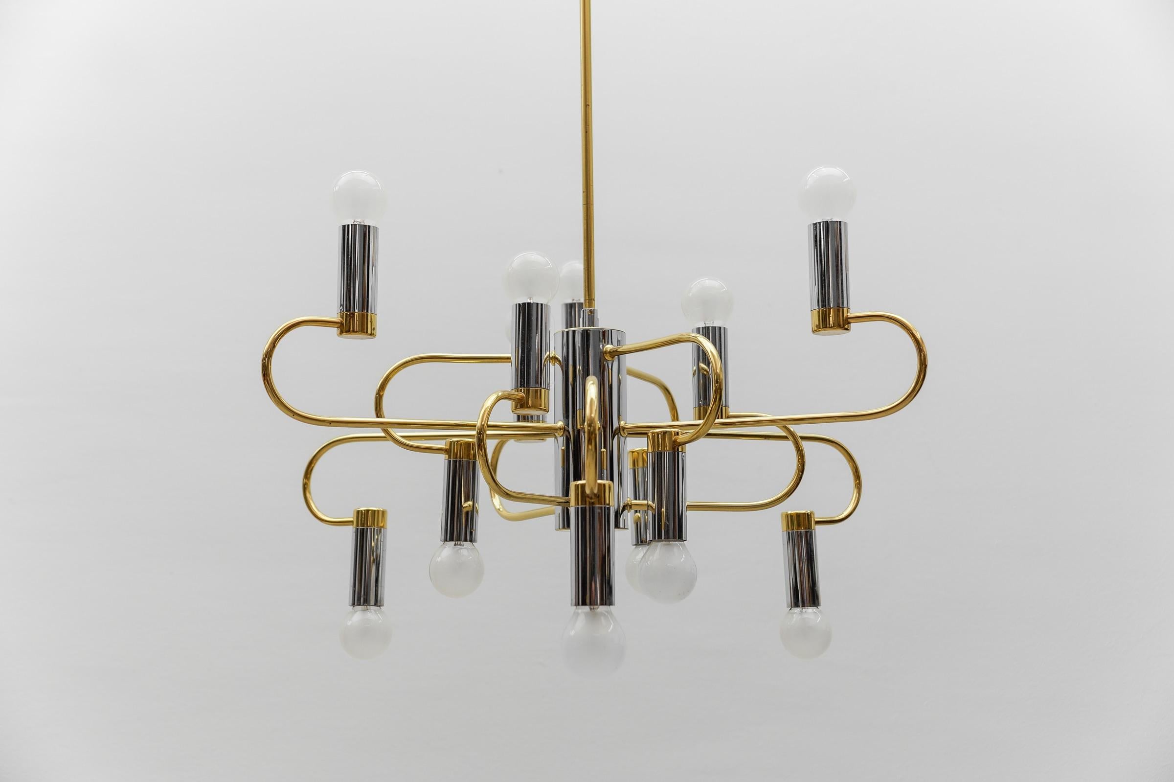 Hollywood Regency Mid-Century Modern Bicolor Orbit Ceiling Lamp, Italy 1960s For Sale
