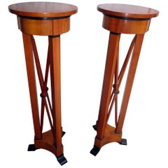 Antique Mid-century Modern Biedermeier Style Pedestal Stands Pair