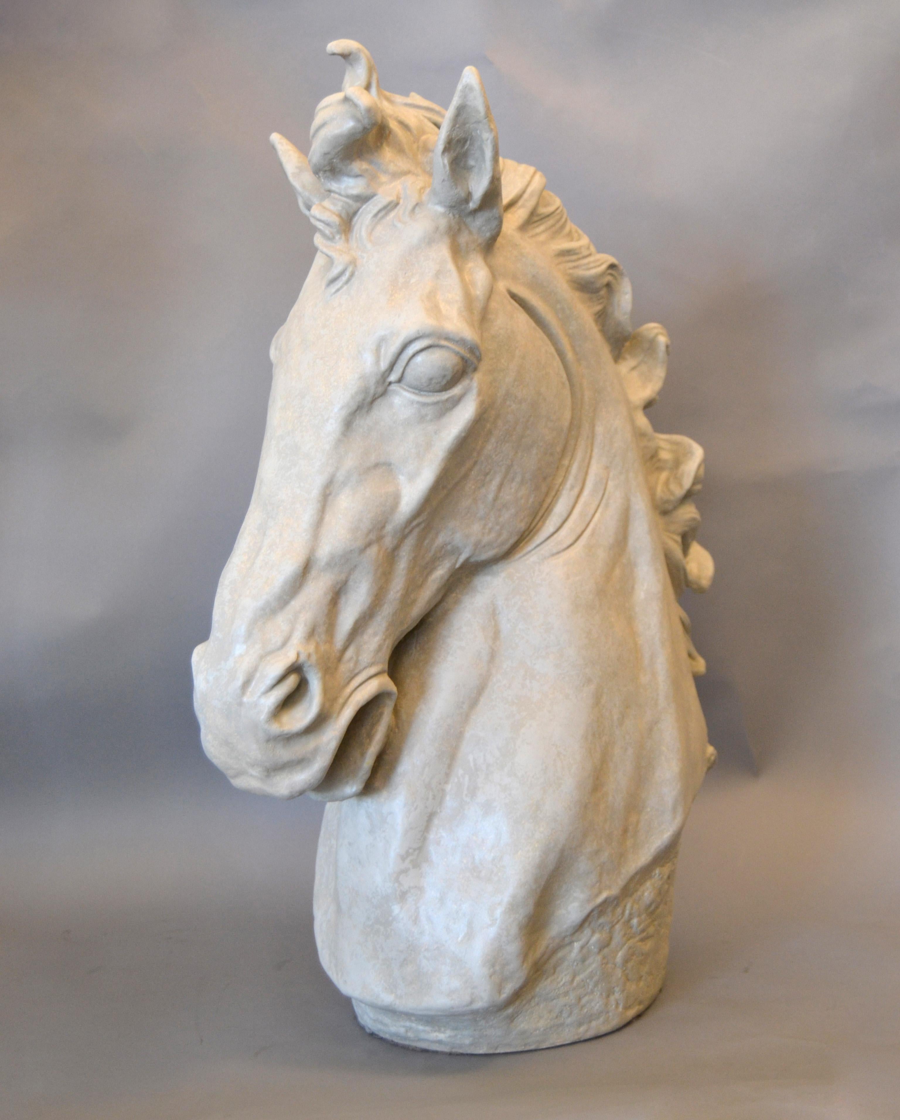 Mid-Century Modern Big Plaster Horse Head Sculpture 5