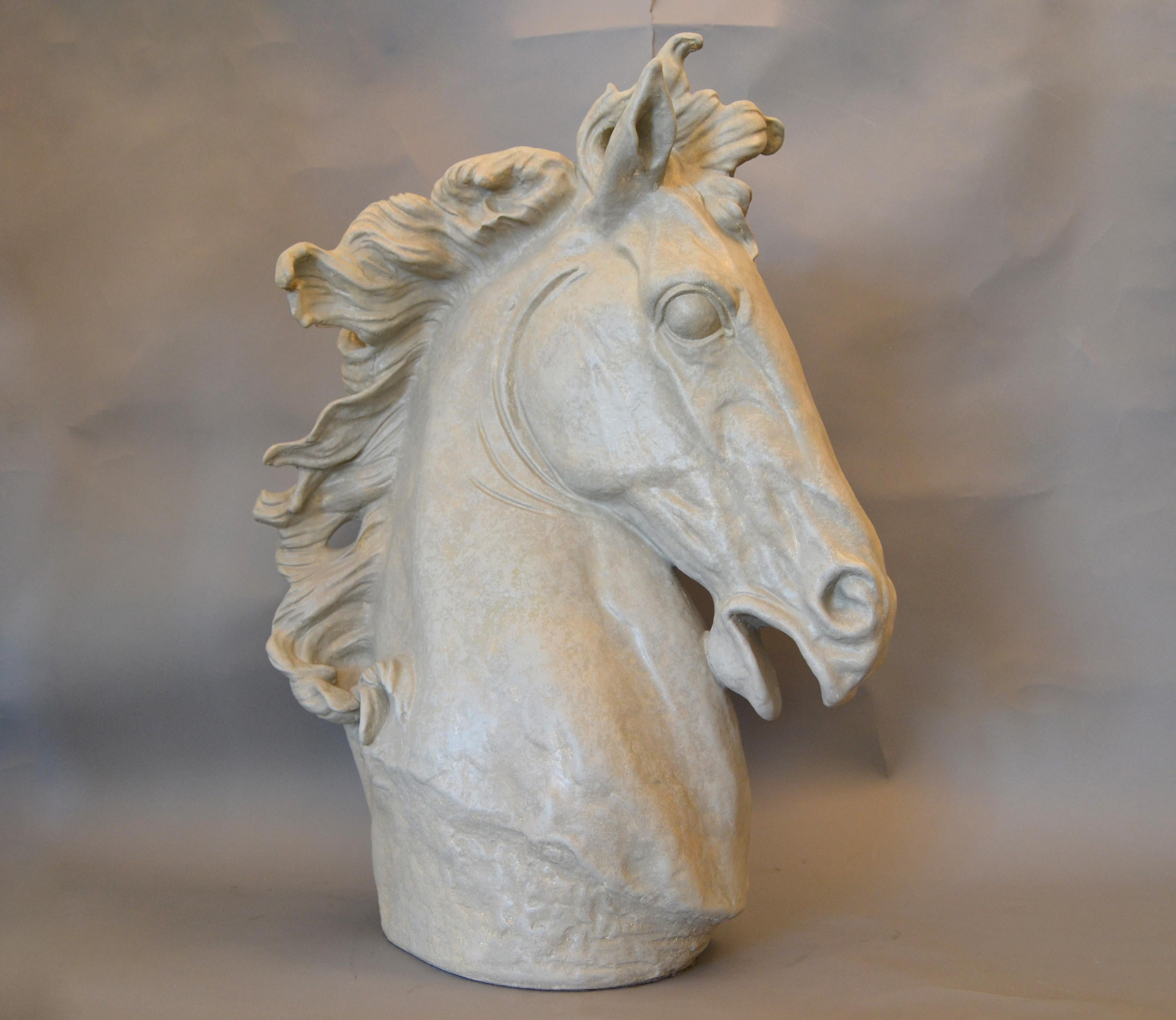 American Mid-Century Modern Big Plaster Horse Head Sculpture