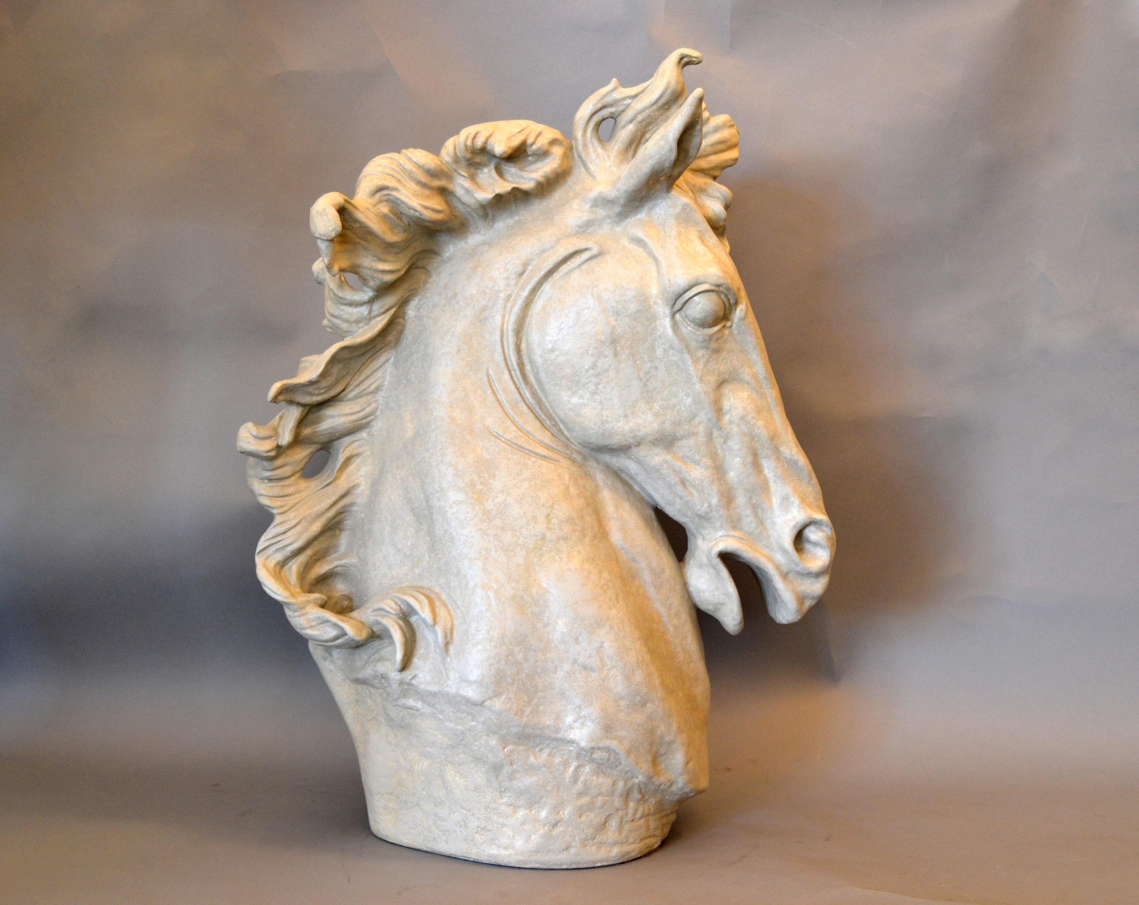 Mid-20th Century Mid-Century Modern Big Plaster Horse Head Sculpture