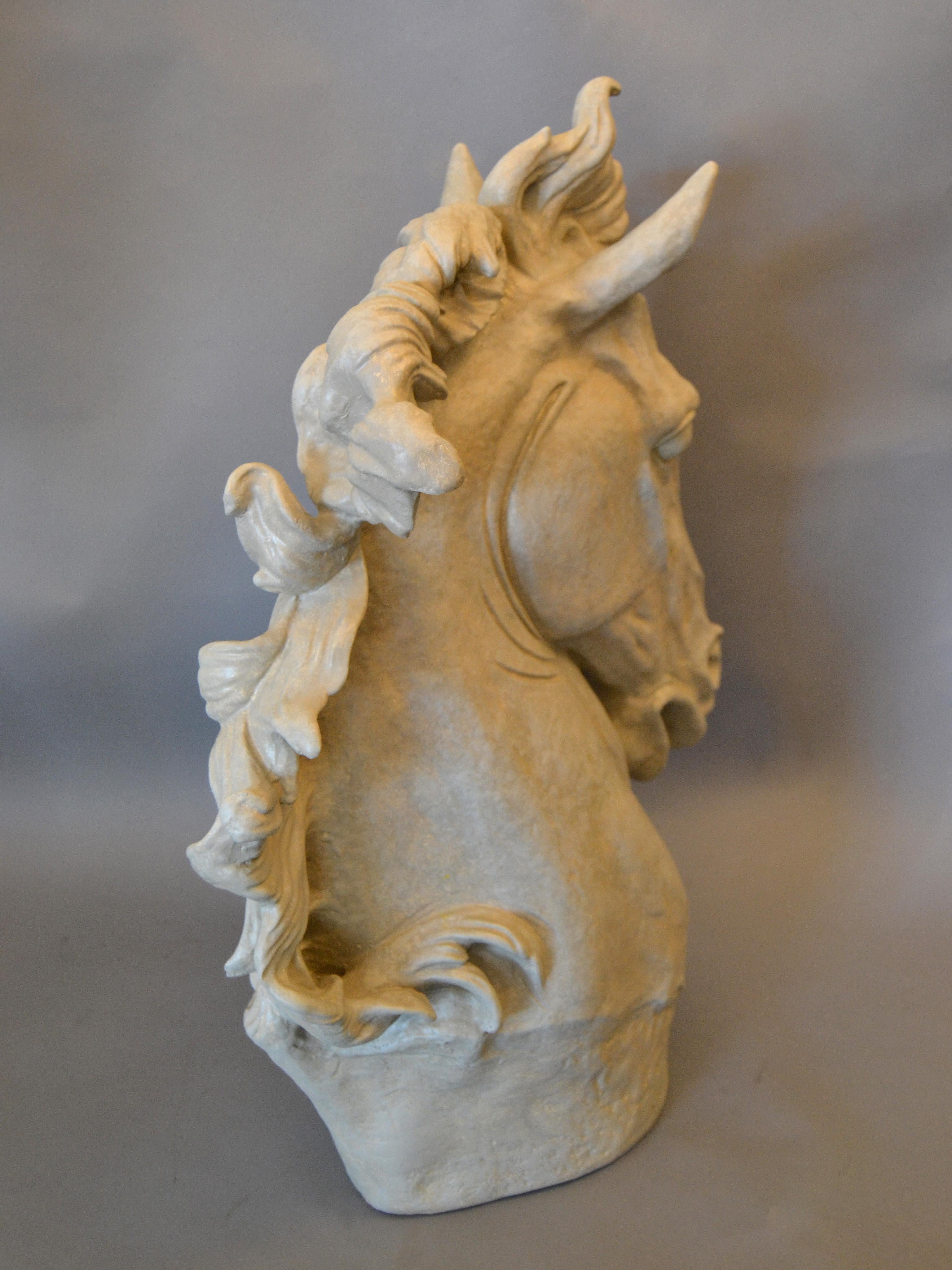 Mid-Century Modern Big Plaster Horse Head Sculpture 1
