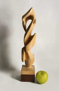 Mid-Century Modern Biomorphic Carved Wood Sculpture on Plinth Base