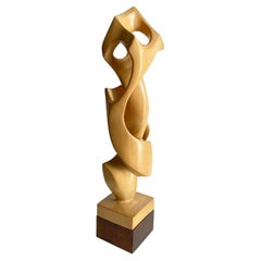 Mid-Century Modern Biomorphic Carved Wood Sculpture on Plinth Base