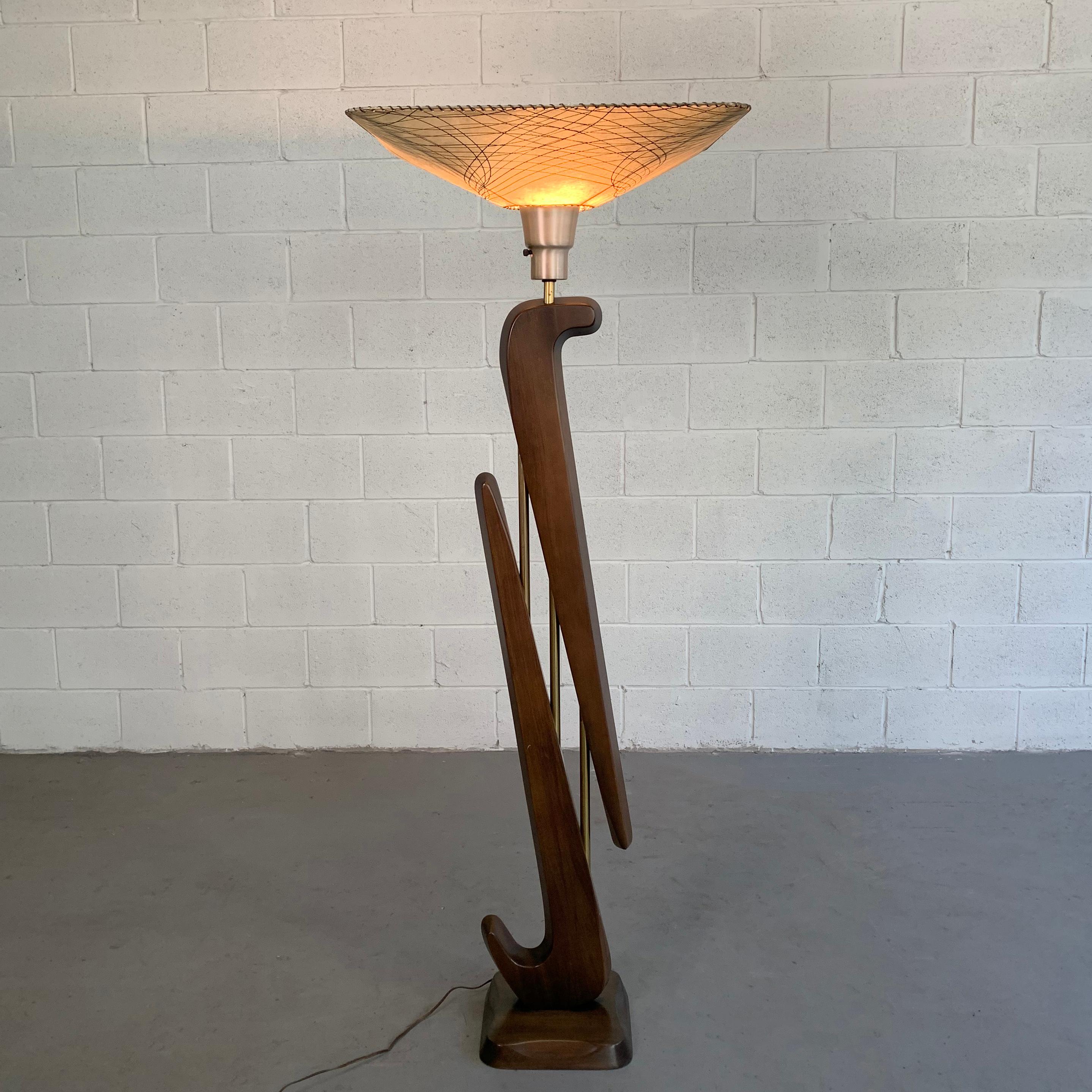 American Mid-Century Modern Biomorphic Mahogany Torchère Floor Lamp