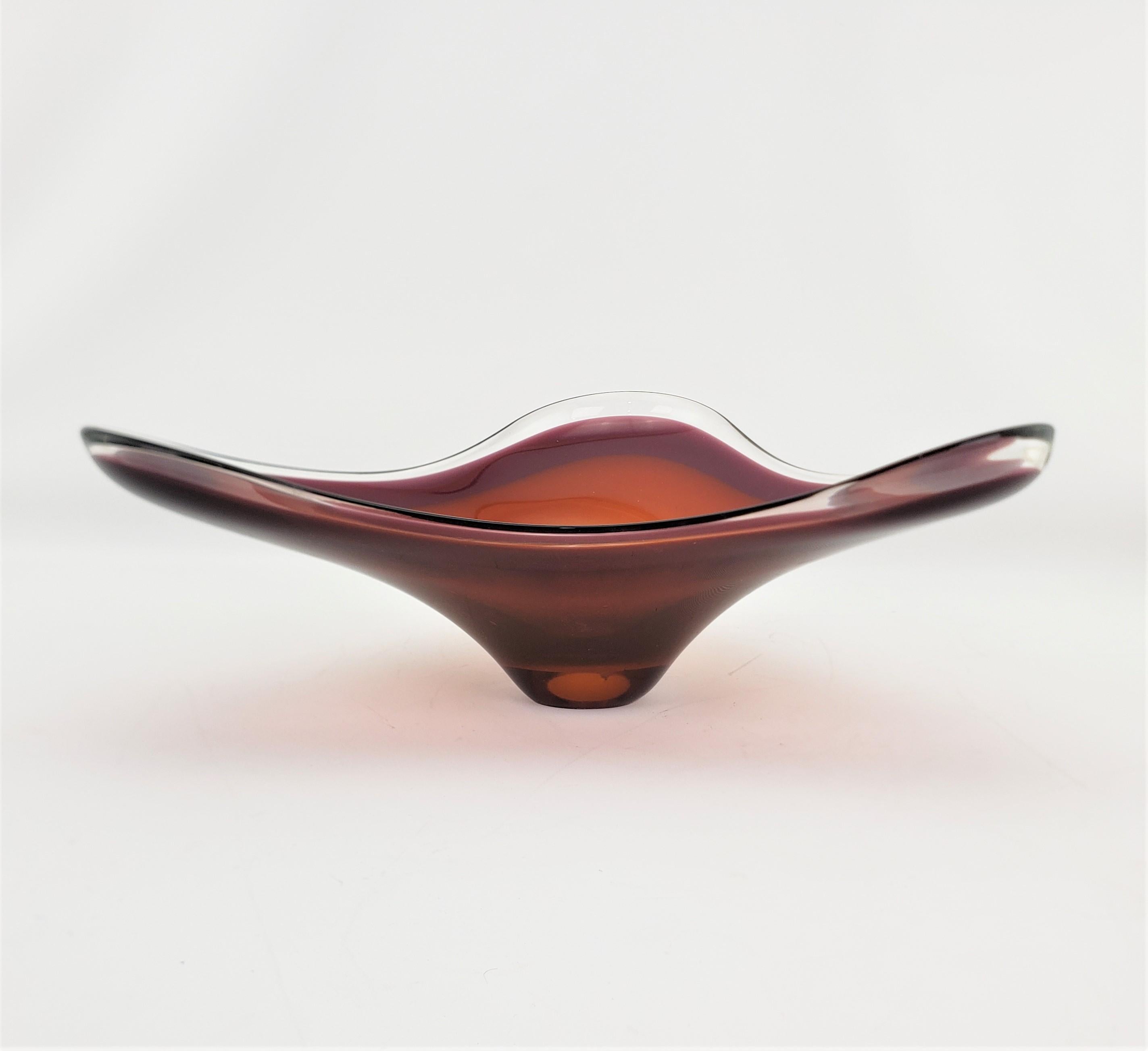 Swedish Mid-Century Modern Biomorphic Orange, Purple & Clear Art Glass Centerpiece Bowl
