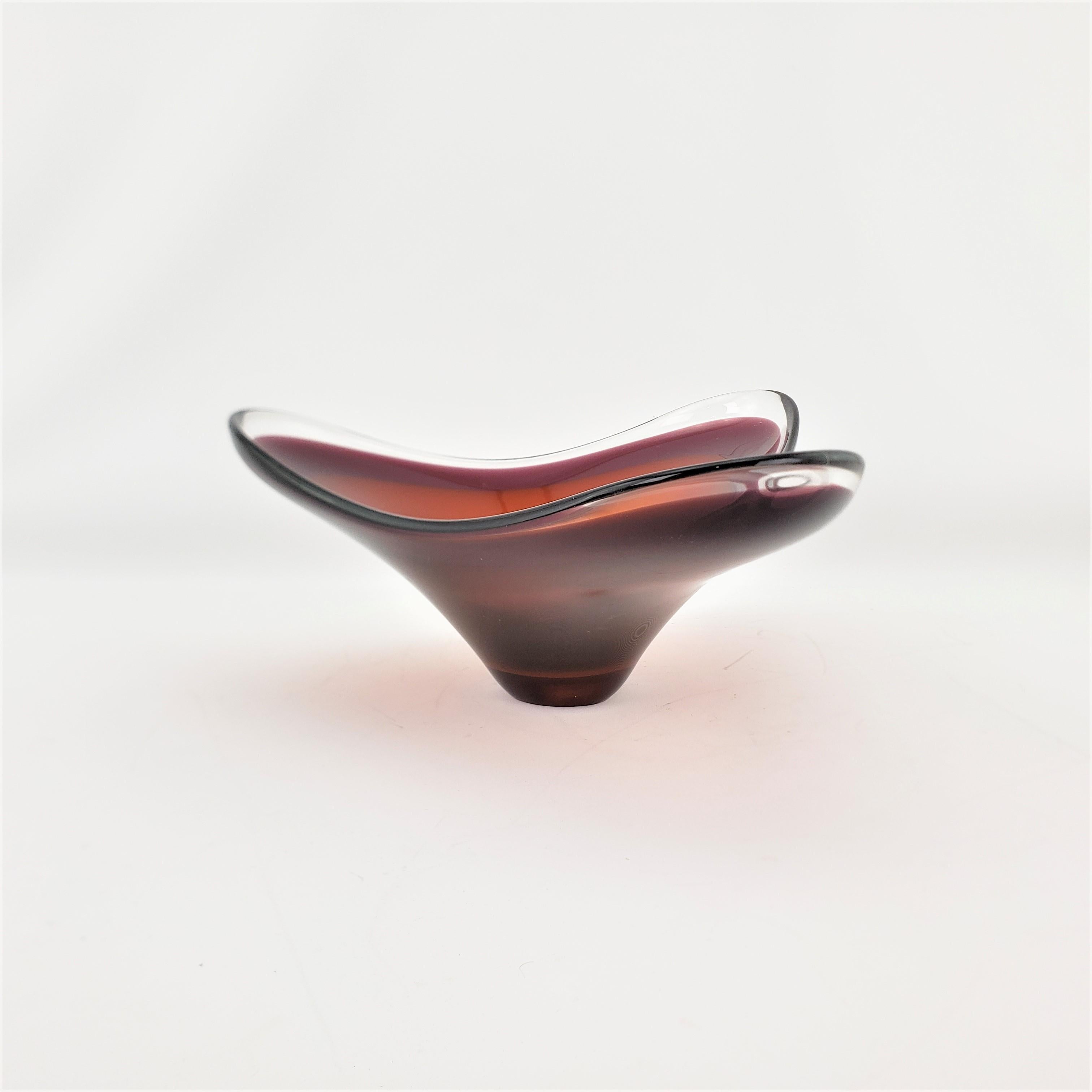 Hand-Crafted Mid-Century Modern Biomorphic Orange, Purple & Clear Art Glass Centerpiece Bowl