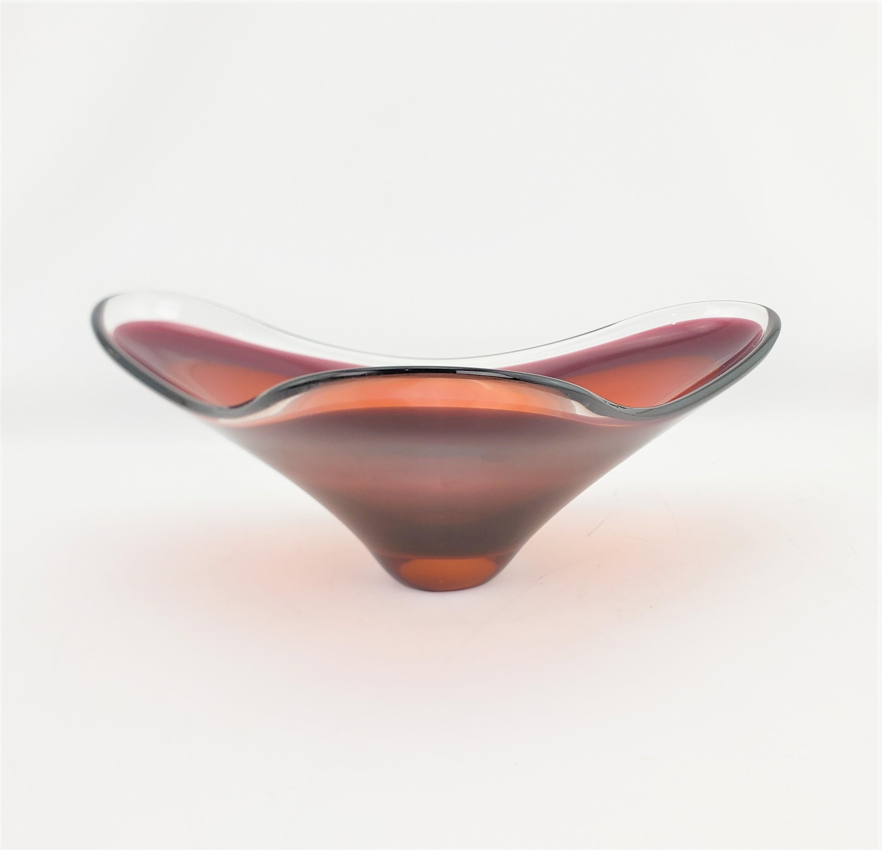 20th Century Mid-Century Modern Biomorphic Orange, Purple & Clear Art Glass Centerpiece Bowl