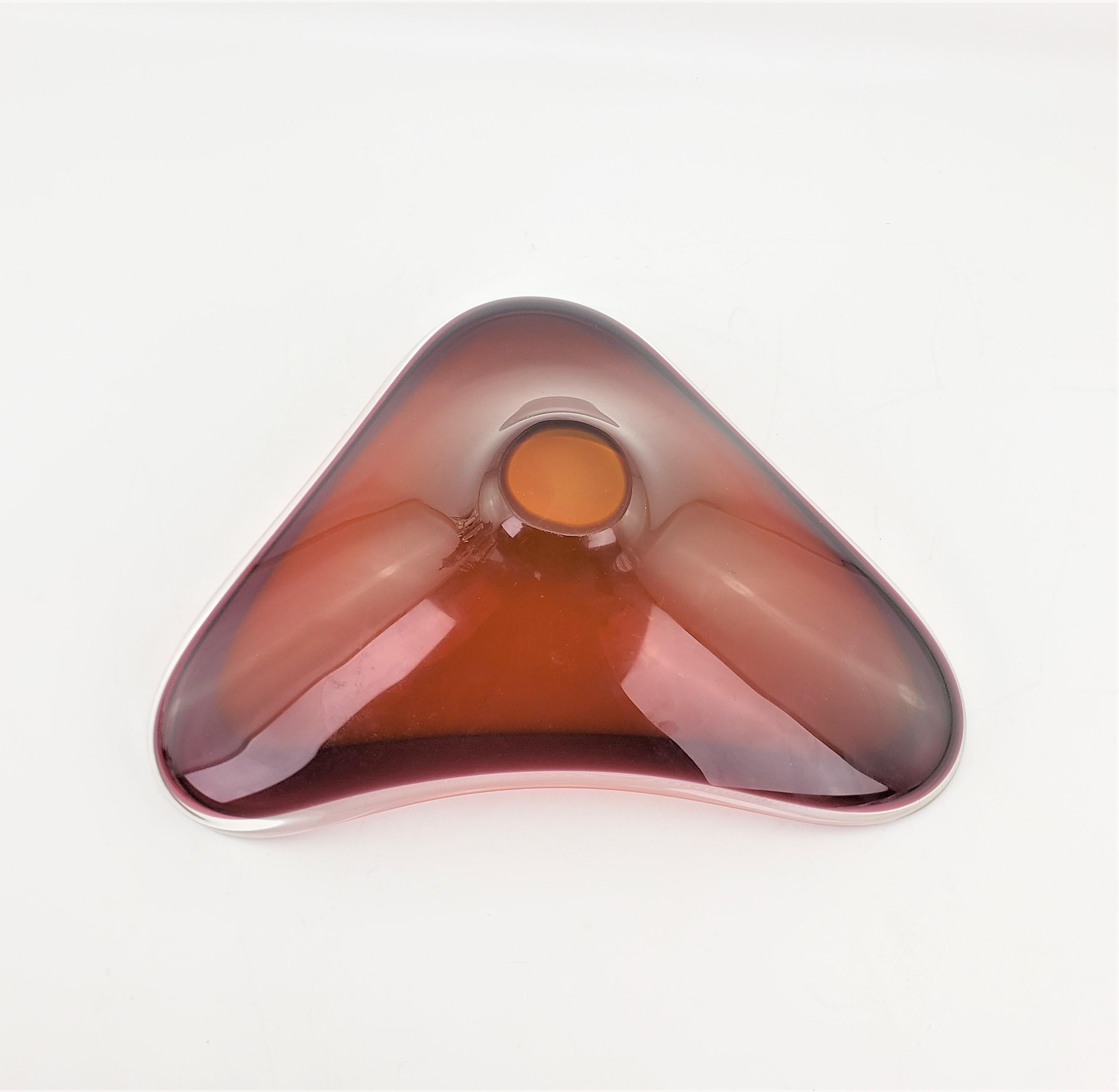 Mid-Century Modern Biomorphic Orange, Purple & Clear Art Glass Centerpiece Bowl 2