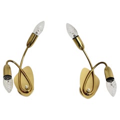 Mid Century Modern Biomorphic Vintage Brass Pair Sconces Wall Lights 1950s Italy