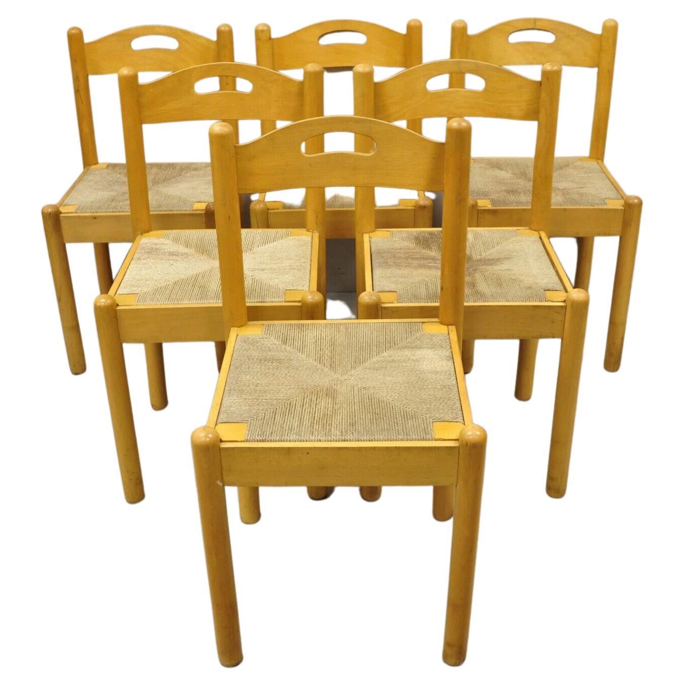 Mid Century Modern Birch Maple Bentwood Dining Chairs Rope Cord Seats - Set of 6 For Sale