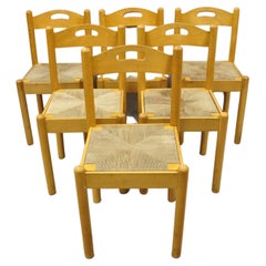 Retro Mid Century Modern Birch Maple Bentwood Dining Chairs Rope Cord Seats - Set of 6
