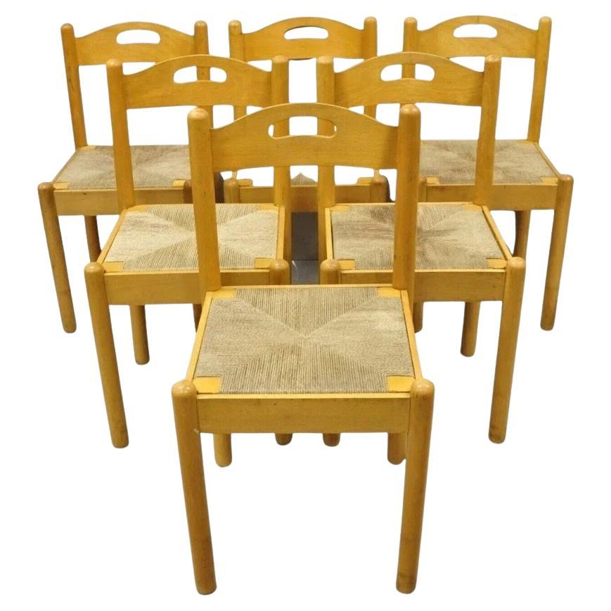 Mid Century Modern Birch Maple Bentwood Woven Rush Dining Chairs - Set of 6 For Sale