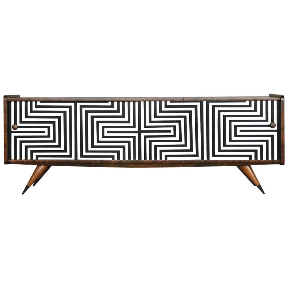 Mid-Century Modern Birch Sideboard with Op-Art Pattern, 1960s