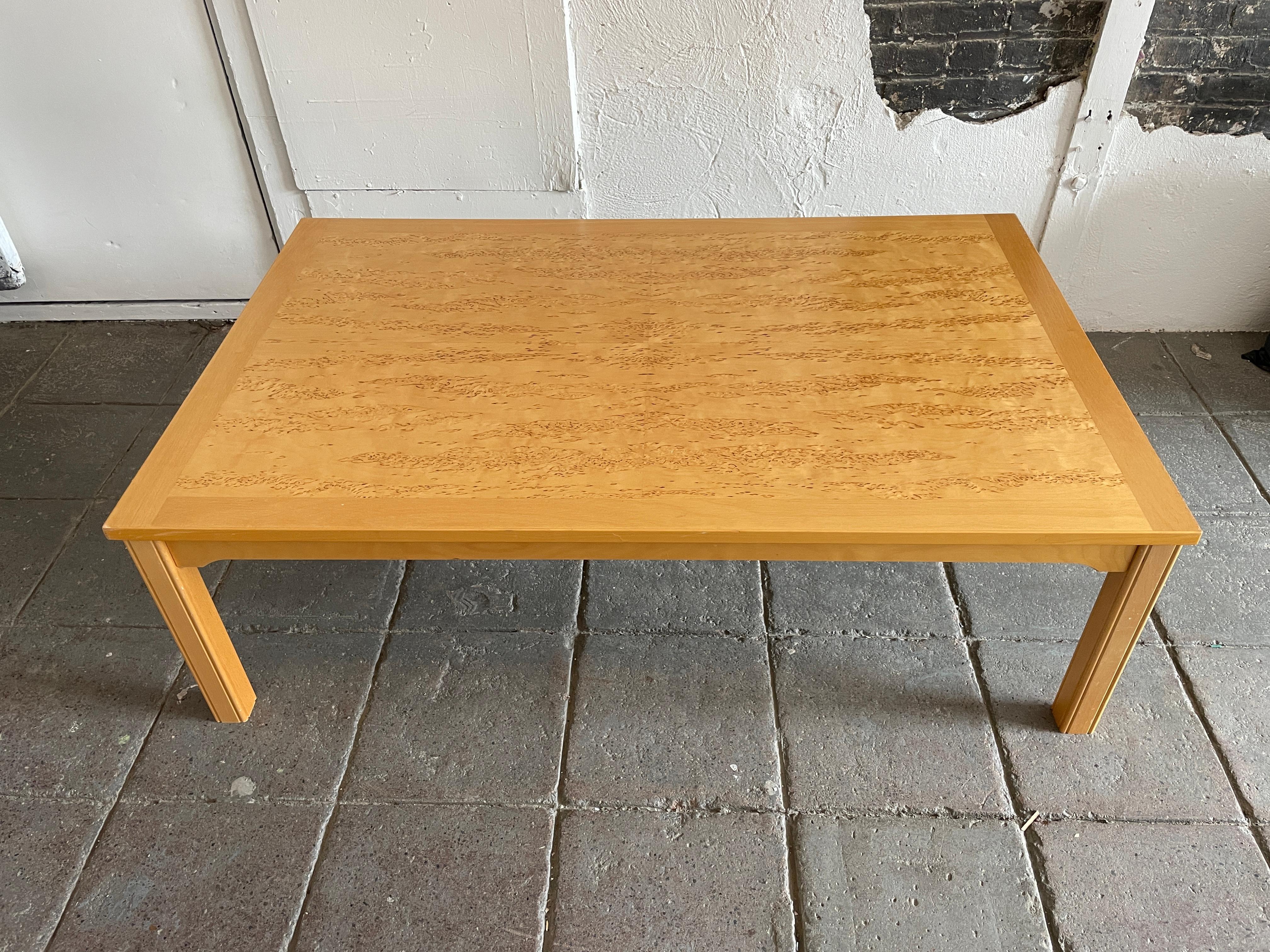 Table basse large en placage de bouleau suédois, finition blonde par Ulferts.

Magnifique plateau en placage de ronce, pieds en bouleau massif. Très propre. Situé à Brooklyn NYC.