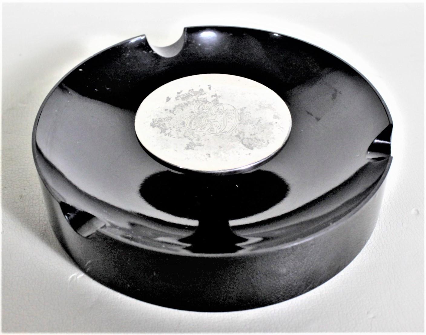 Machine-Made Mid-Century Modern Birks Sterling and Black Composite Cigar or Cigarette Ashtray