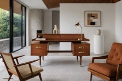 Mid-Century Modern "Biscayne" Floating Top Walnut Desk by Drexel