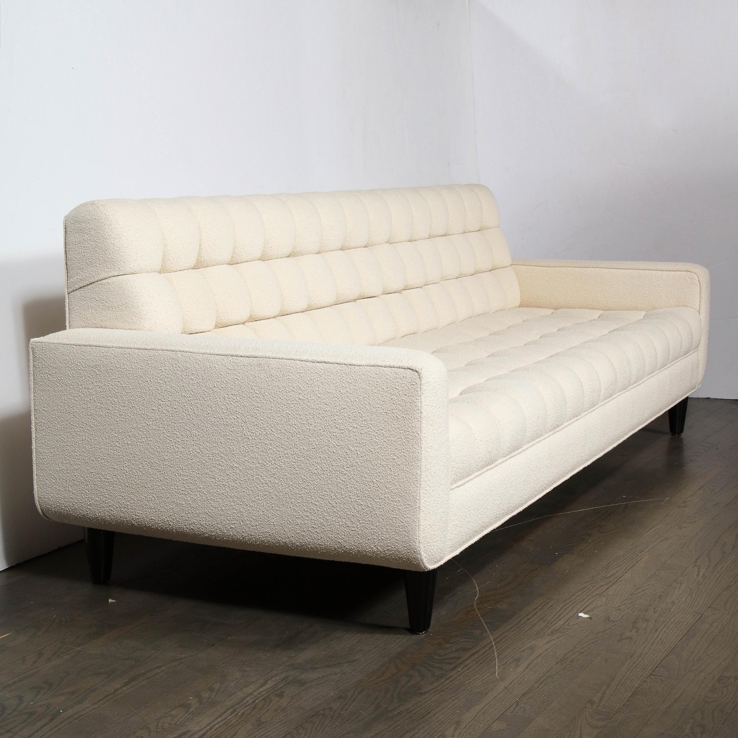 American Mid-Century Modern Biscuit Tufted Sofa by Billy Haines in Cream Bouclé Fabric