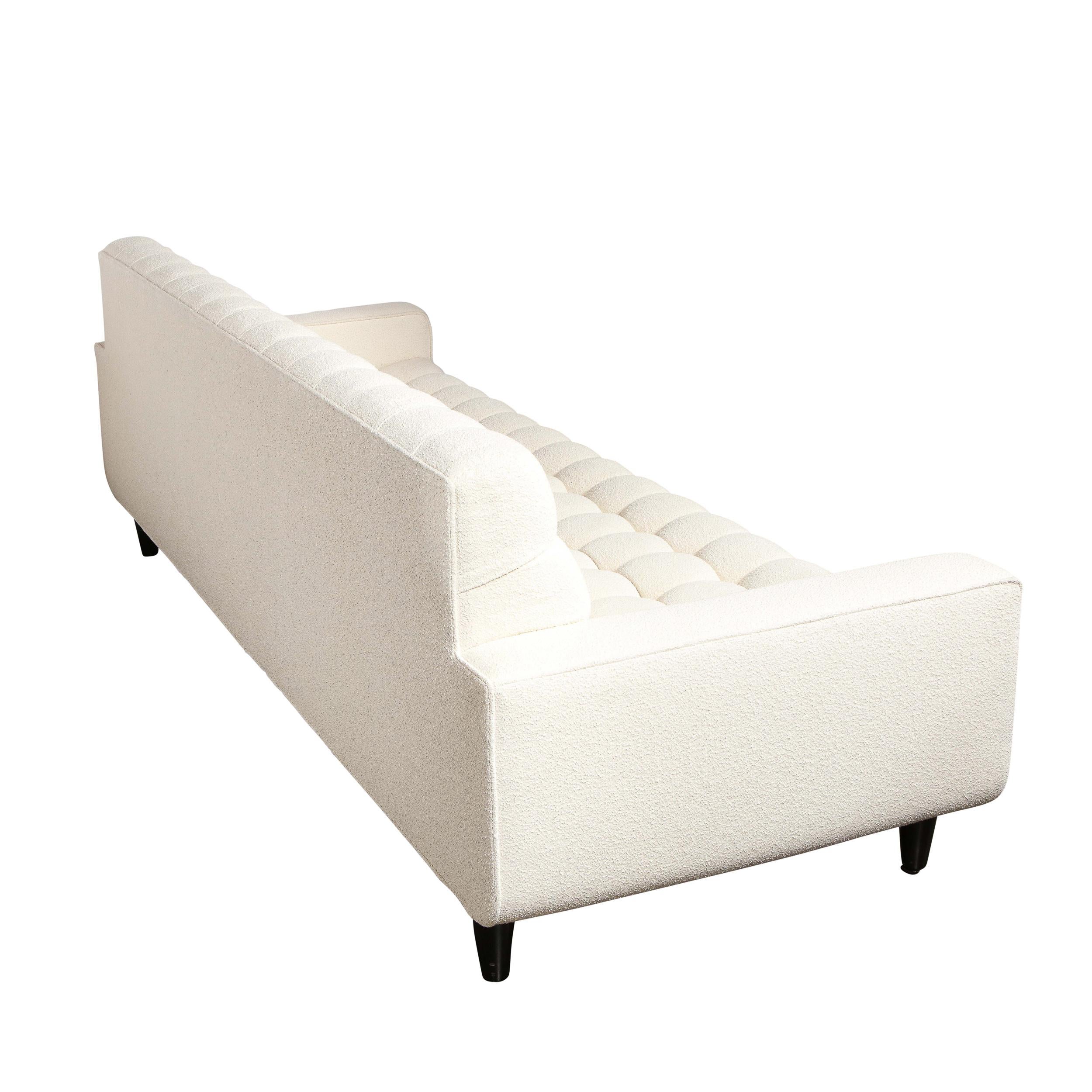 Mid-Century Modern Biscuit Tufted Sofa by Billy Haines in Cream Bouclé Fabric 1