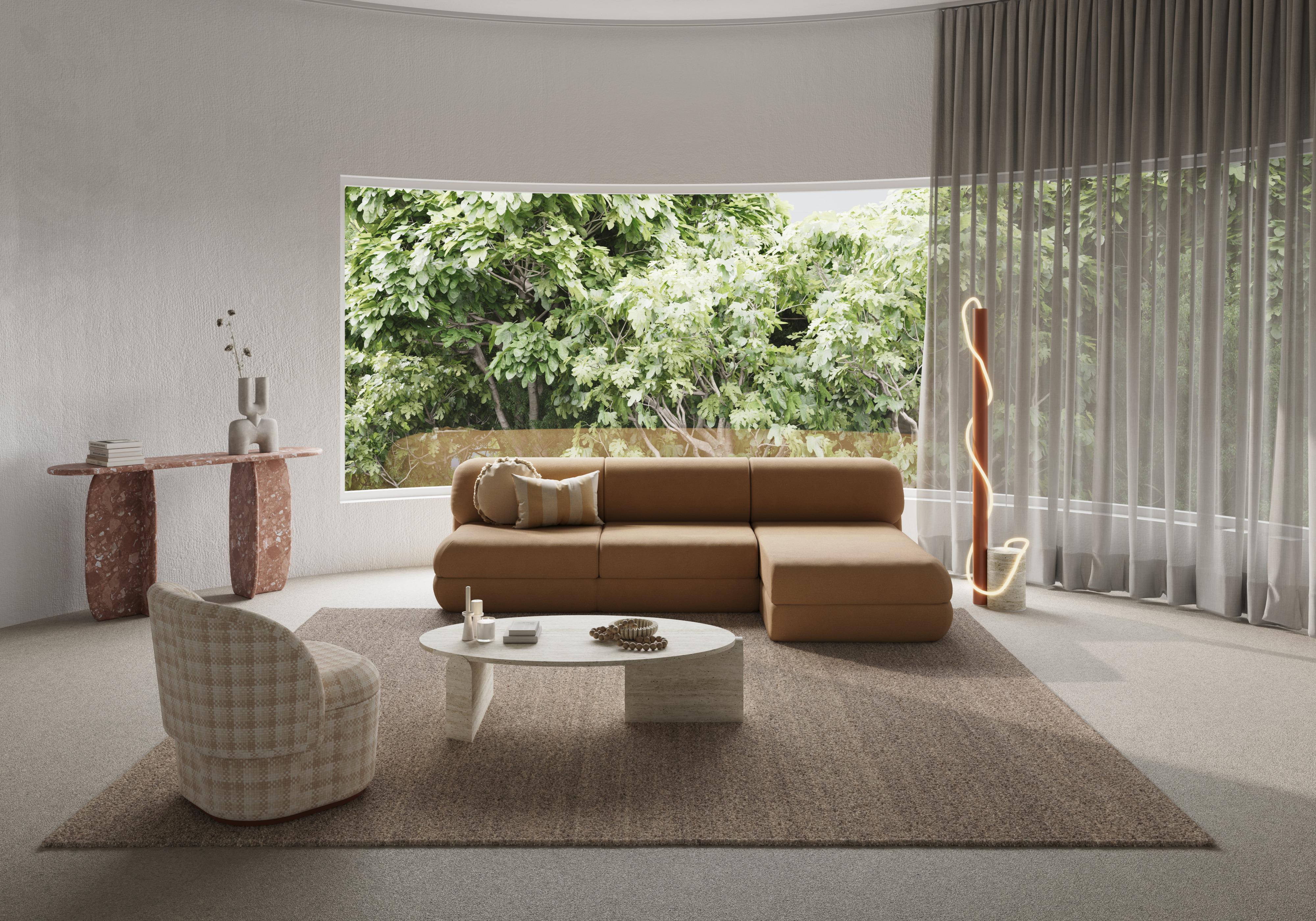 Mid-Century Modern Bisou Armchair with Laser Vintage Rose Upholstery, Wood Base In New Condition For Sale In Lisbon, PT